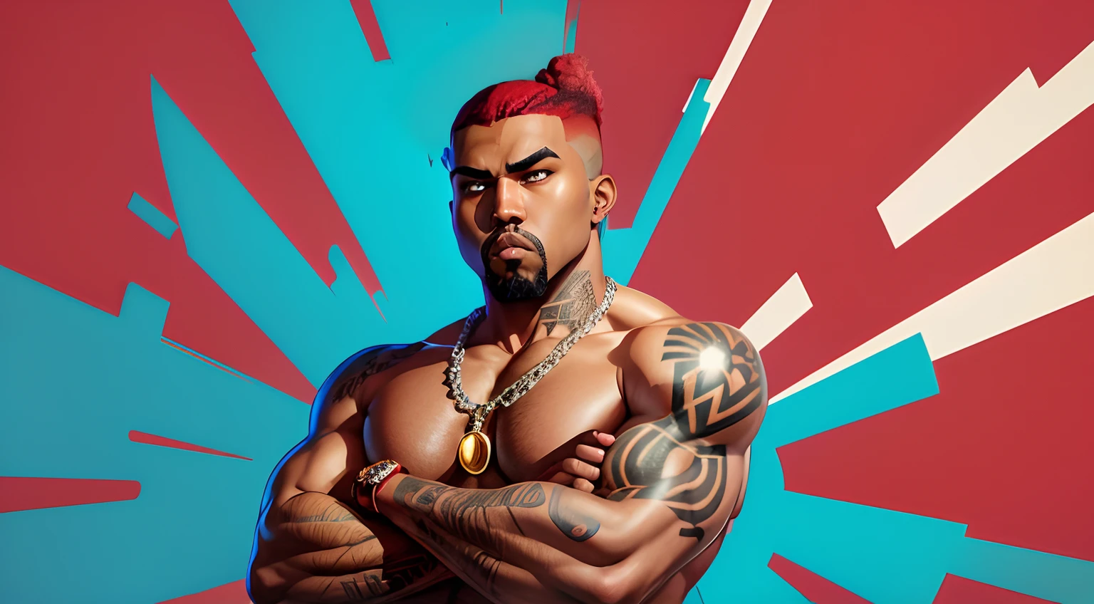 (masterpiece, intricately detailed, highest resolution, best quality:1.2), (doujin), a cocky Egyptian chav, buzz cut, a 36 y.o muscle dom with a muscular physique sitting on a chair with blue eyes,ntattoo, ((spider neckline_tattoo)), dark-skinned male, clean shaven, wearing a ((open jacket, big chains, chav, armbands)), ((excessive cum)) ((cum on body)) (cum drip), flaccid penis,saggy balls,hairy chest,vascular,muscle striations,soft light,fantastic realism, colth, hdsrmr