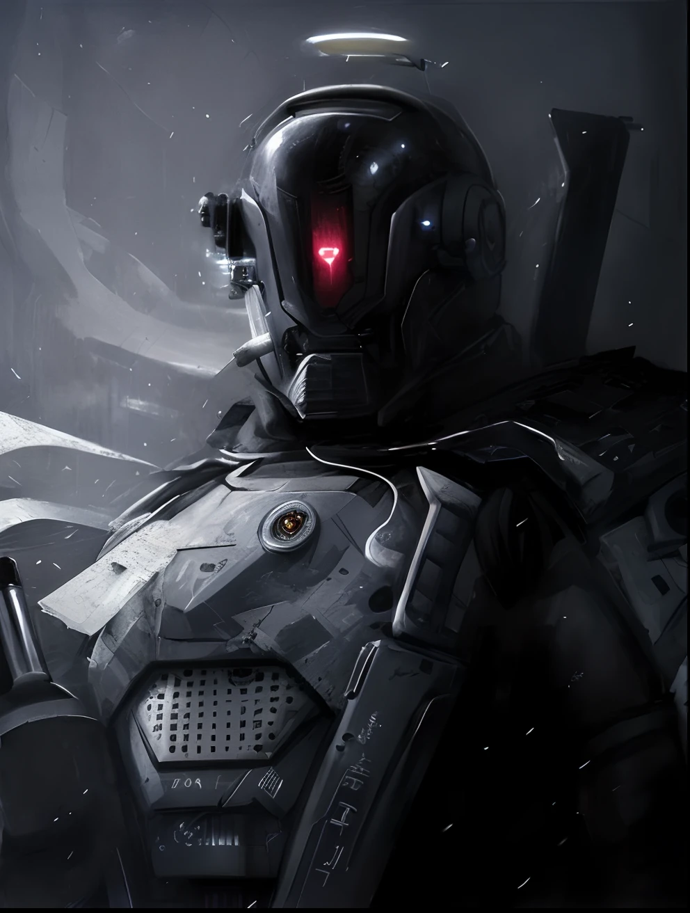 A closeup of a robot with a red eye and a gun, dark sci-fi art, arte do destino, Fanart de Destiny, cavaleiro cyberpunk, dark cyberpunk illustration, Epic Sci-Fi Character Art, Epic Sci - Arte do Personagem de Fi:, Anfas Retrato de um guerreiro Mech, arte sci-fi detalhada, epic scifi character art, Estilo de Raymond Swanland