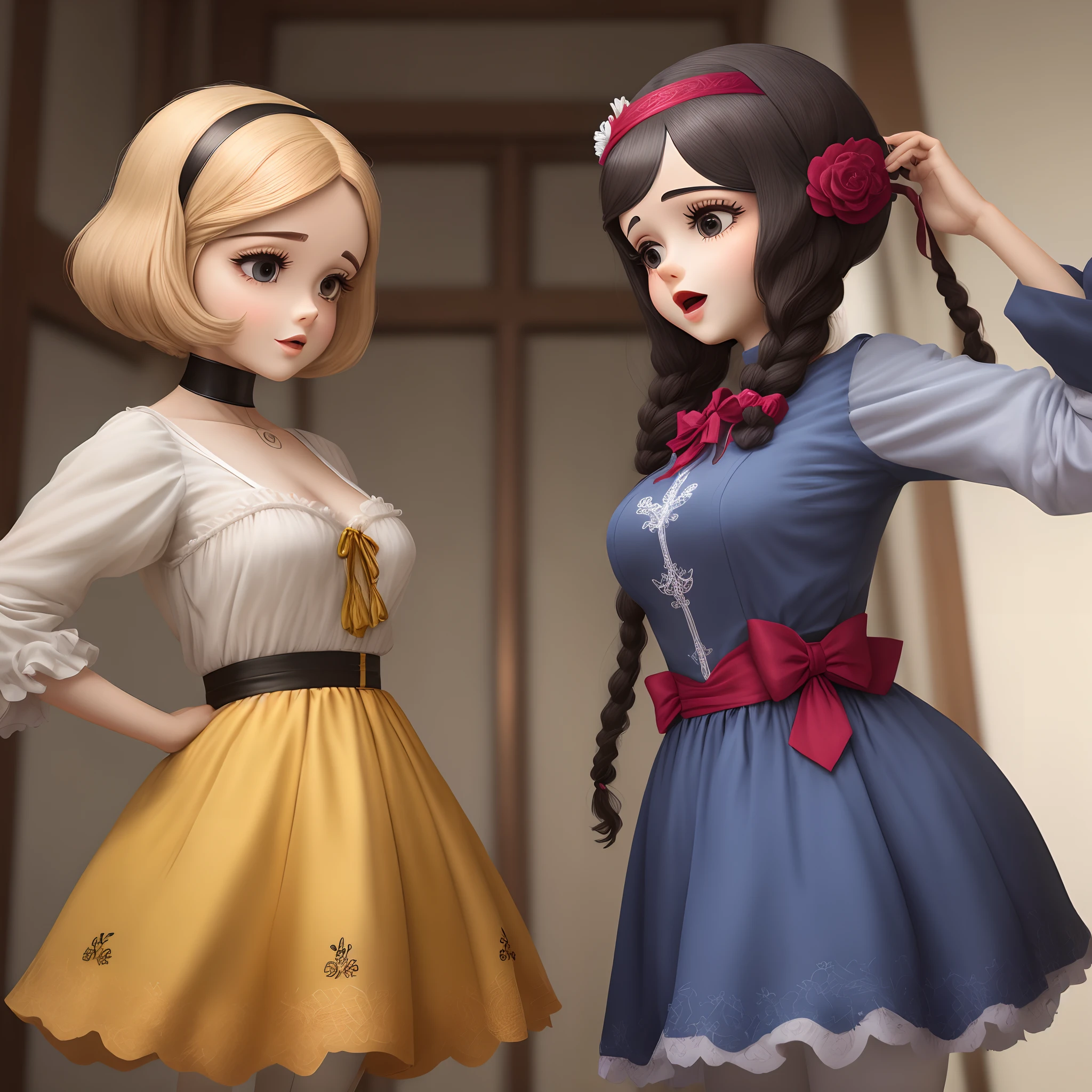 Uma pessoa grande segurando duas pessoas como se fossem marionetes de frente