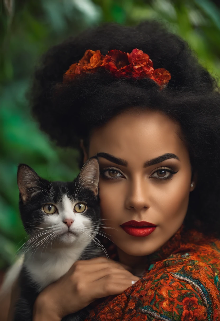 adulta morena, negra, com oculos fazendeira com um gato siames ao seu lado, gibli