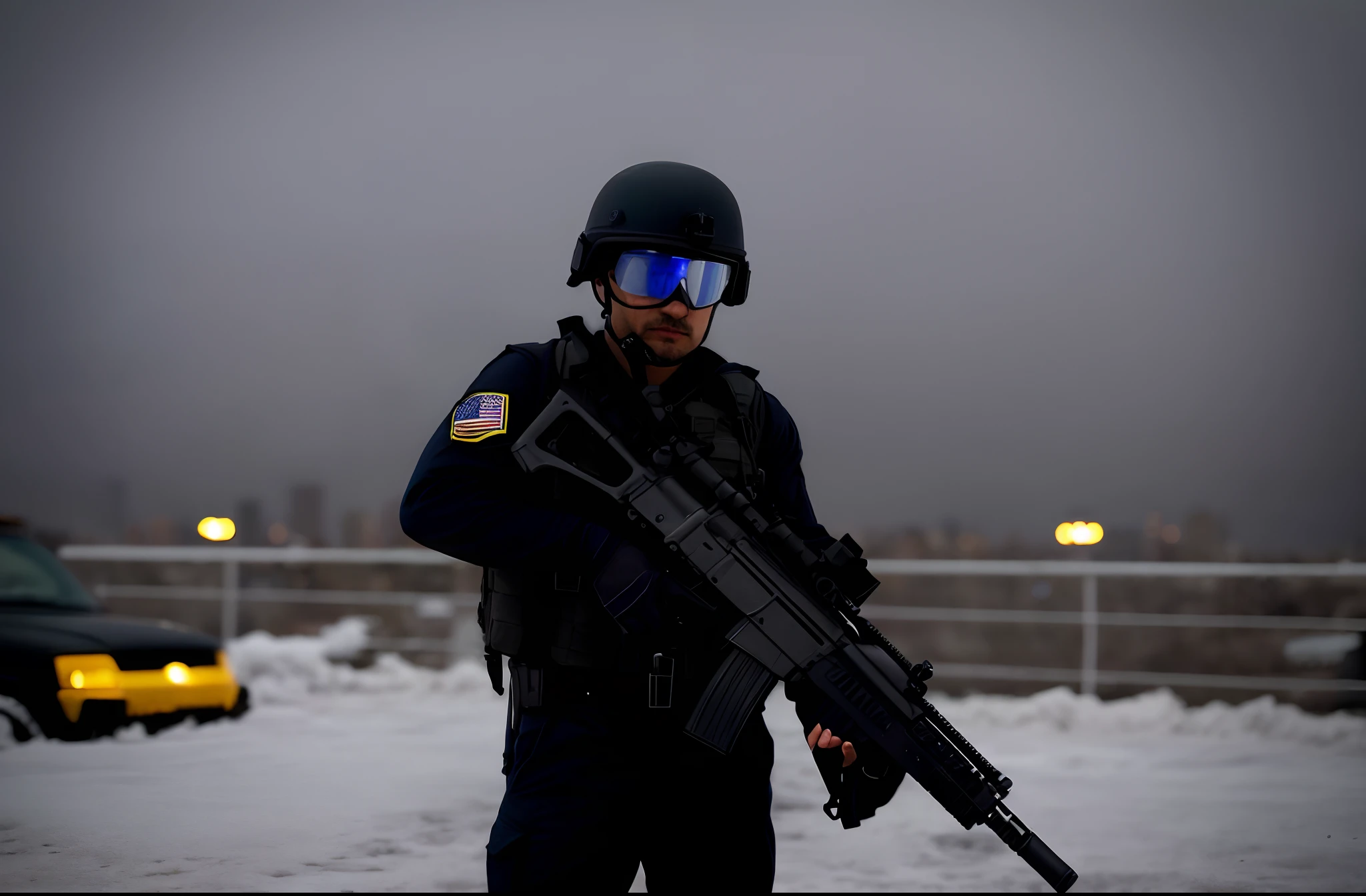 arafed man in a black uniform holding a rifle and wearing goggles, wearing tactical gear, airsoft cqb, portrait of a navy seal soldier, french special ops, man is carrying a rifle, holding pdw, portrait of a us navy seal, holding a mp7, dressed in tactical armor, black tactical gear, airsoft close quarter combat, rugged soldier, new york city backdrop