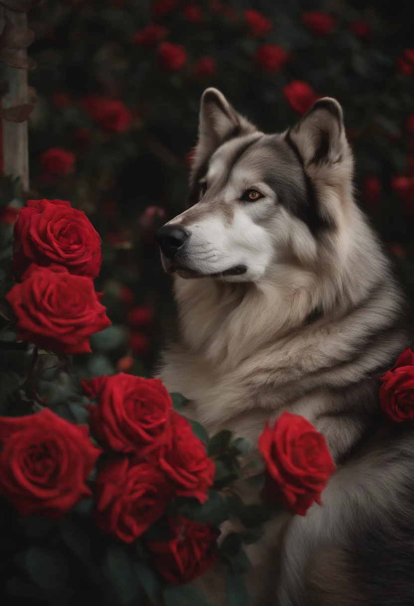 lobo com rosas