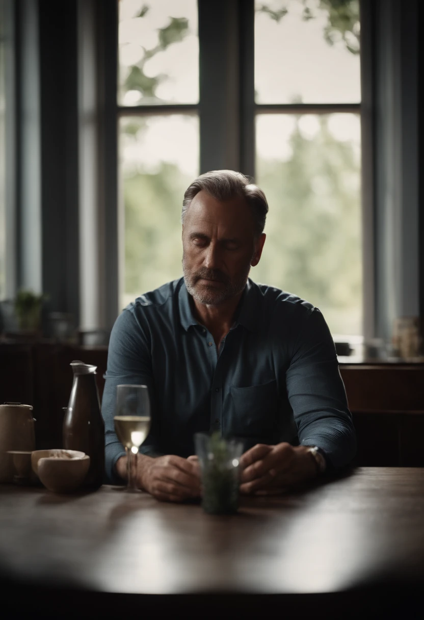 Portrait of a lonely father at a table