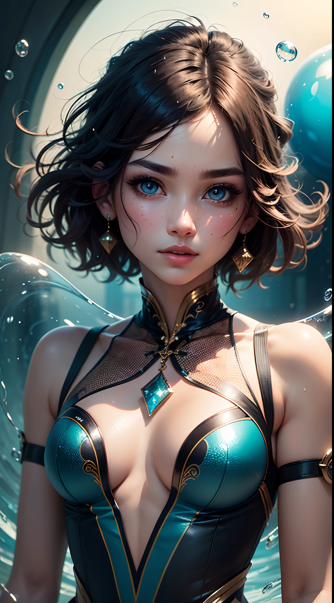 (masterpiece), (best quality), (ultra detailed),(messy hair),(illustration), (1boy,1girl), avatar, macro lens, (Fashionable clothing), standing,Fashion model, looking at viewer, ( interview), (simple background), beautiful detailed eyes, exquisite beauty, Floating, (high saturation), (colorful splashs), colorful bubble, (shining), focus on face,