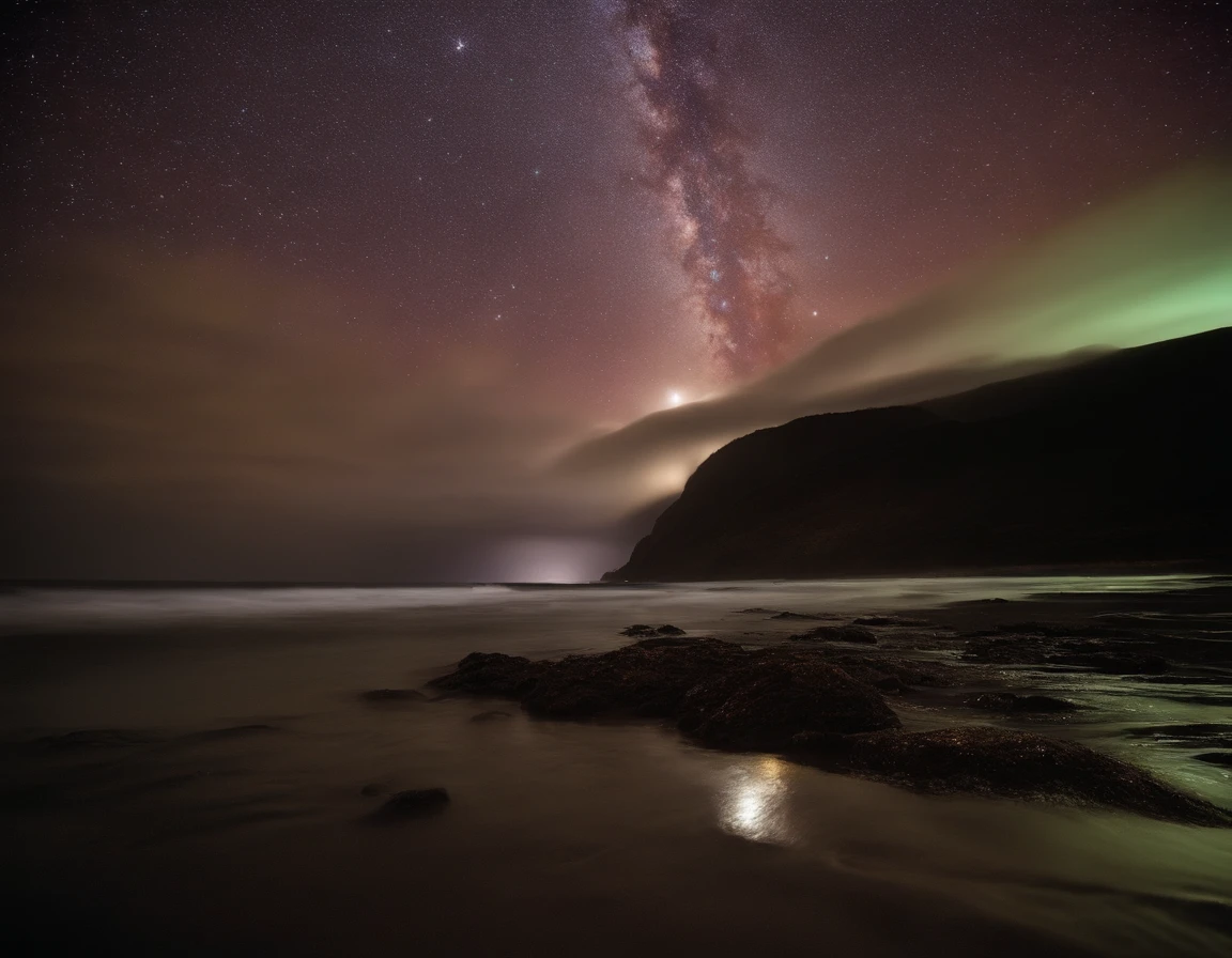 water, mar, dim sky, chuva, Montanhas, Estrelas, Queda das Estrelas, galaxy
