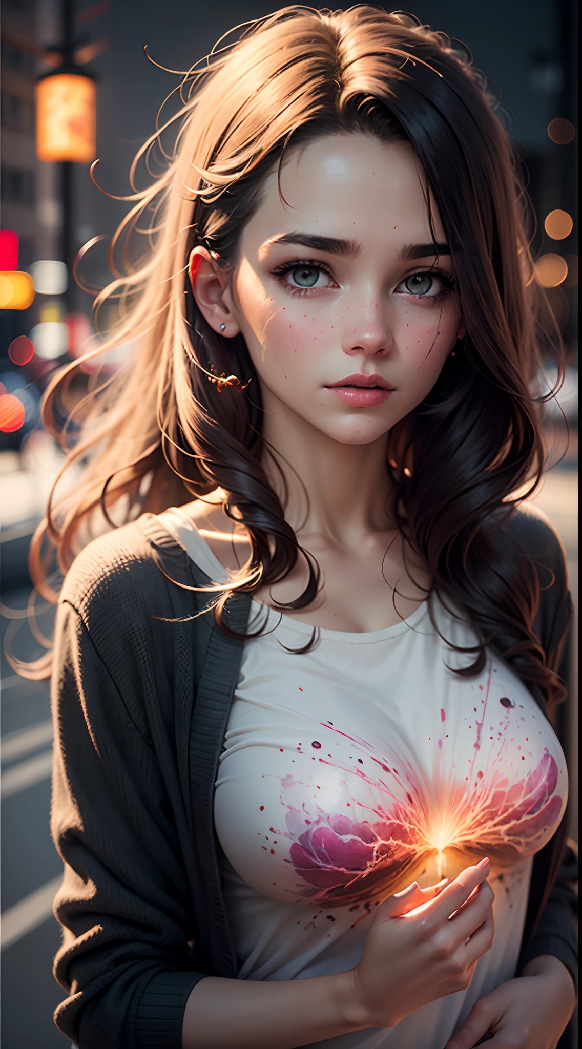 woman with agnes cecile, glowing design, pastel colors, ink drops, autumn lights