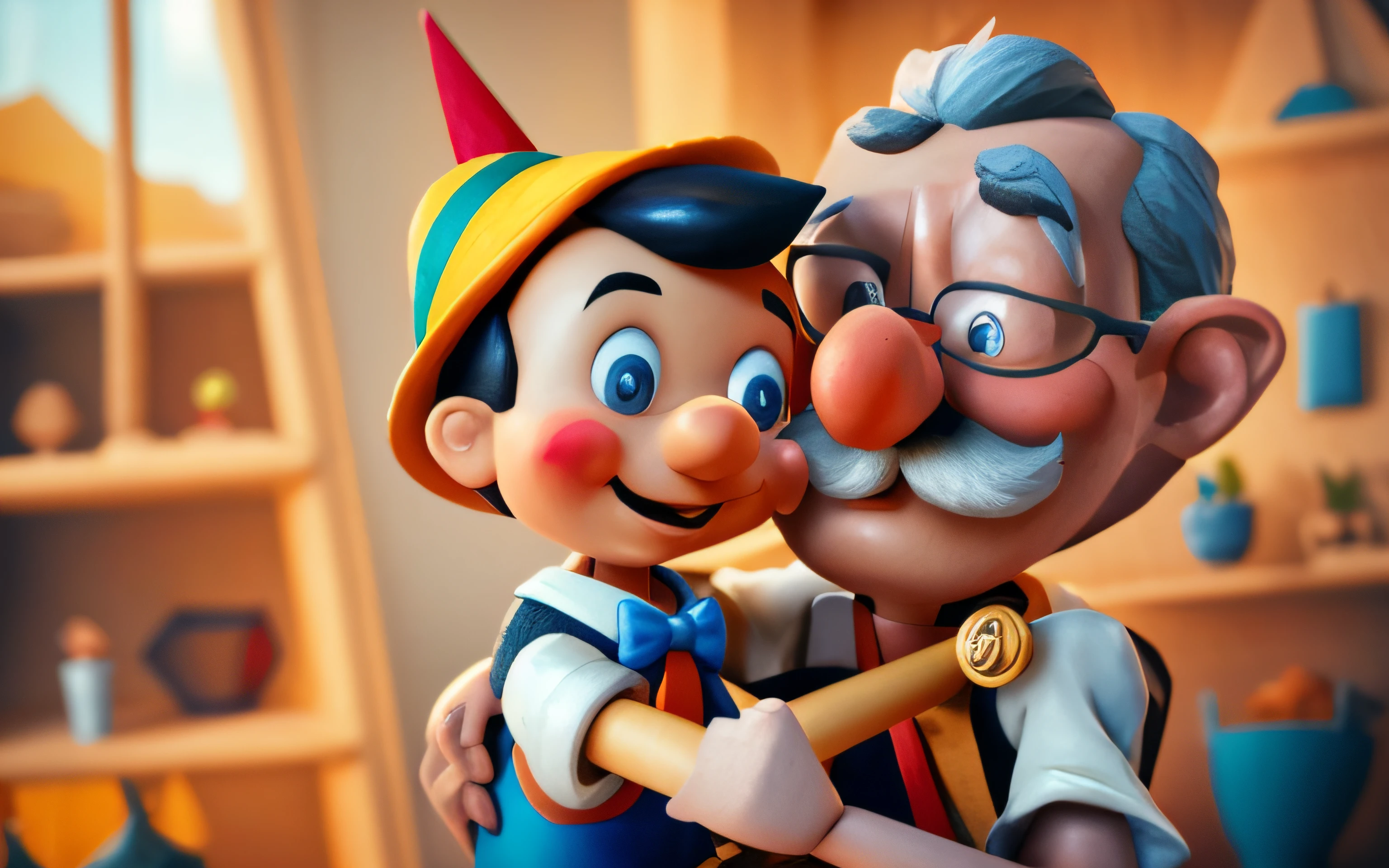 there is a close up of a figurine of a man, pinocchio, pinocchio nose, half wooden pinocchio, 3 d cartoon, 3d characters, animated film, cartoon digital painting, portrait shot, 3 d animated movie, vray and arnold, inspired by Luigi Kasimir, by Wojciech Gerson, adorable digital painting