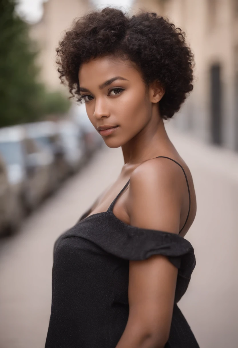 African-American girl Black girl about 25 years old 8 inches long curly hair, avec une jolie poitrine, Beautiful, refined leg, curly and short hair, Short, curly black hair, short curly hair, Curly bang, very short curly hair, Messy loops, Curly black hair Natural black hair,Photographie de rue,Photographie de rue,