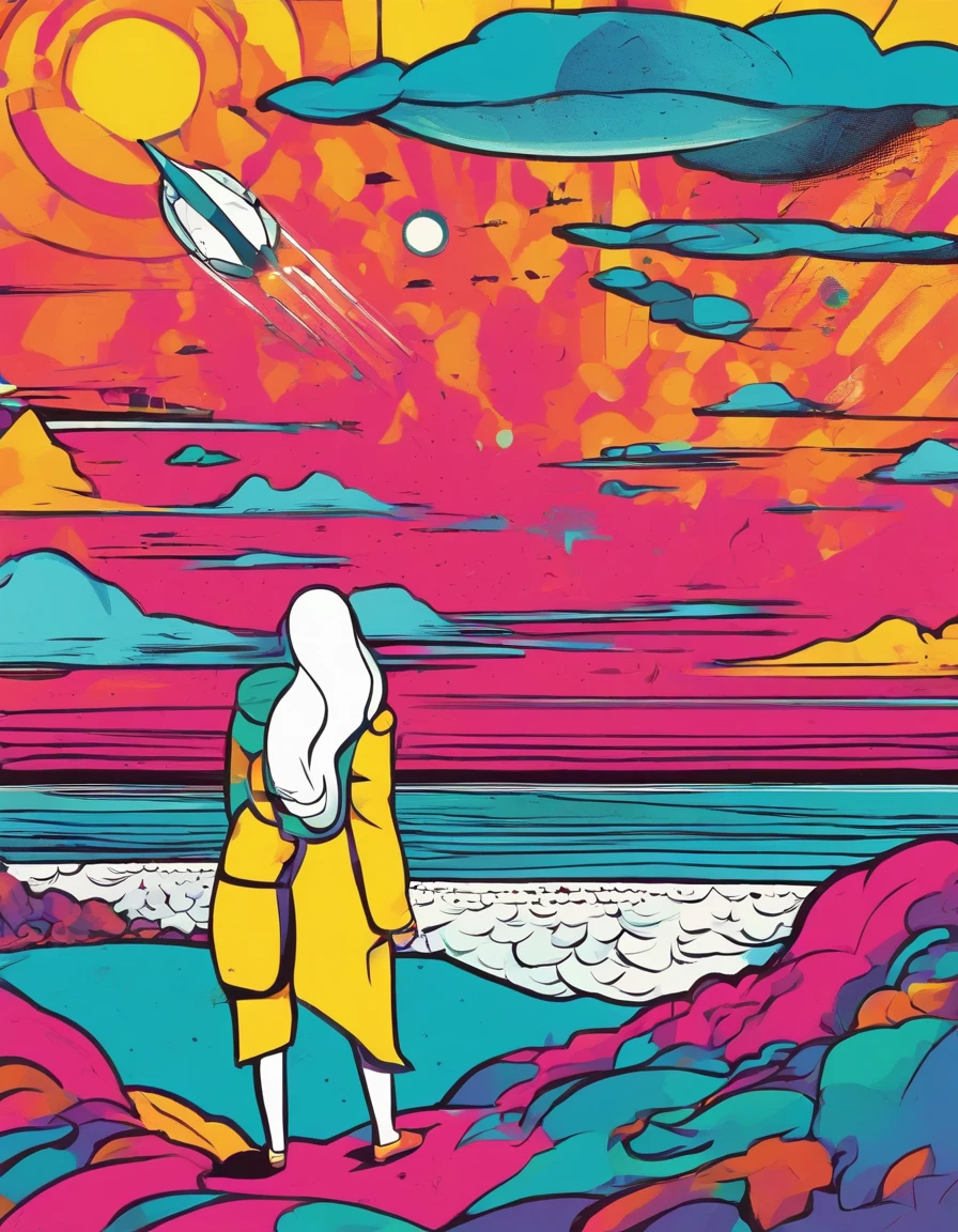 Person on the beach looking at the sea where a meteor is falling