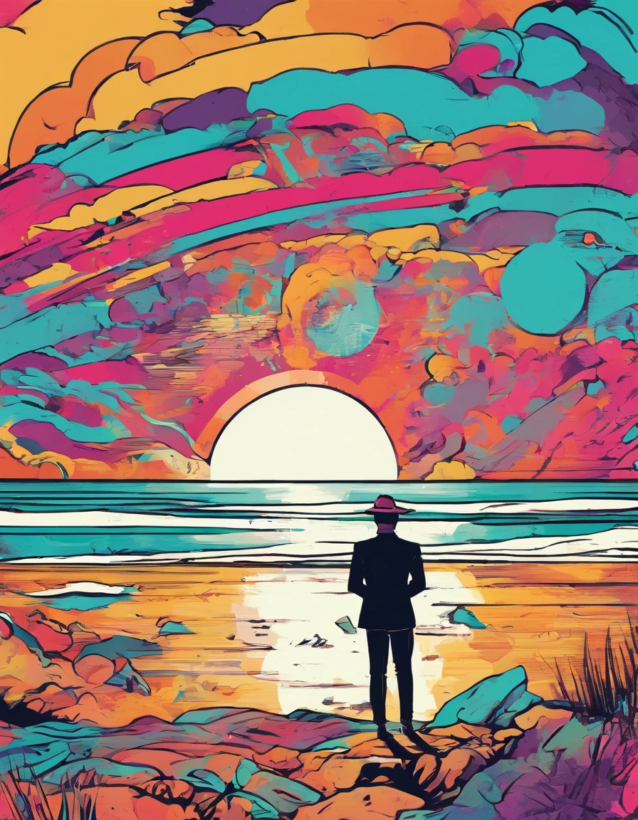 Person on the beach looking at the sea where a meteor is falling