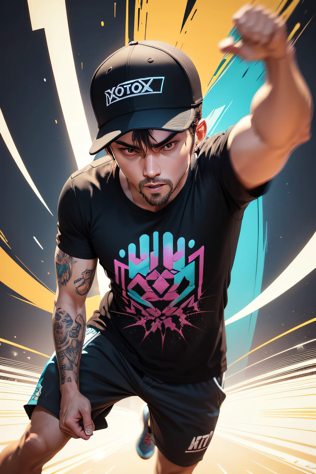 ready-to-print vector t-shirt art XOXOTA logo colorful graffiti illustration, hacking para tipografia de cerveja, perspectiva frontal, action shot, cor vibrante, High detail, fundo preto