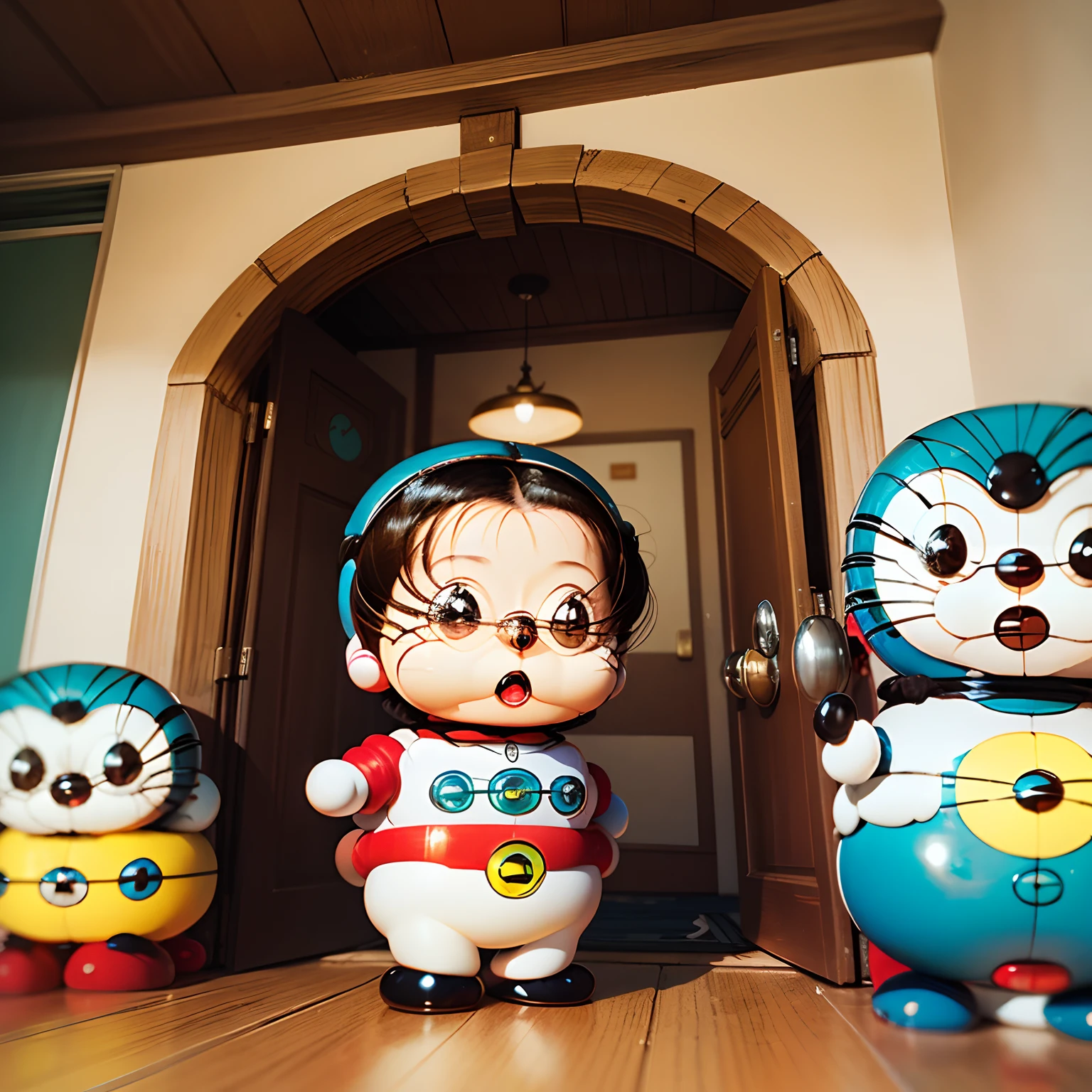 masterpiece、top-quality、ultra-detailliert、(Chibi Doraemon:1.5)、Doors Everywhere、Bamboo helicopter、Boku Doraemon、Cat-like robot