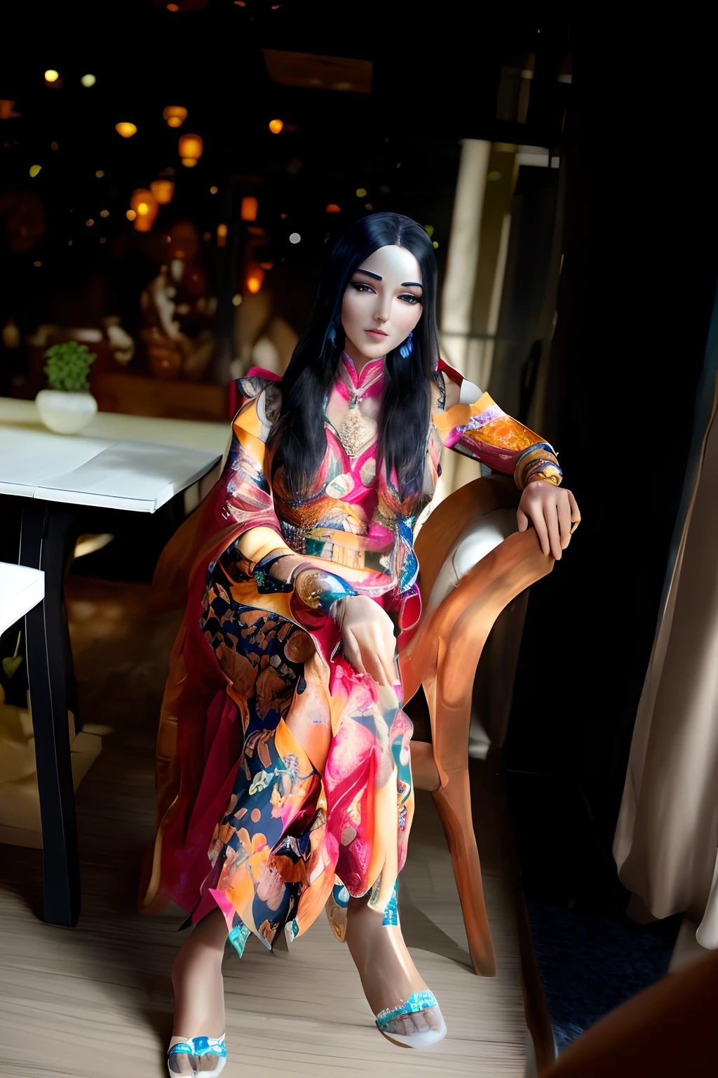 Generate a breathtaking AI-animated avatar representing a model seated gracefully on a chair, wearing an elegant churidar outfit. The avatar should exude timeless beauty, confidence, and sophistication. Pay meticulous attention to intricate details such as the fabric texture, embroidery, and jewelry to enhance the avatar's charm.

Focus on capturing the essence of natural beauty with cascading open hair, emphasizing its flow and shine. Ensure the avatar's facial features are refined, with mesmerizing eyes and a captivating smile that radiates warmth and confidence.

Animate the avatar with fluid movements, reflecting poise and grace. Incorporate subtle gestures and expressions that convey a sense of inner strength and confidence. The lighting should be impeccable, highlighting the avatar's features and attire in the most flattering way possible.

This avatar is intended to be a representation of pure elegance and allure. Strive for photorealism, making it appear as though it could step out of the screen. Thank you for creating this stunning and beautiful avatar that captures the essence of grace and sophistication.