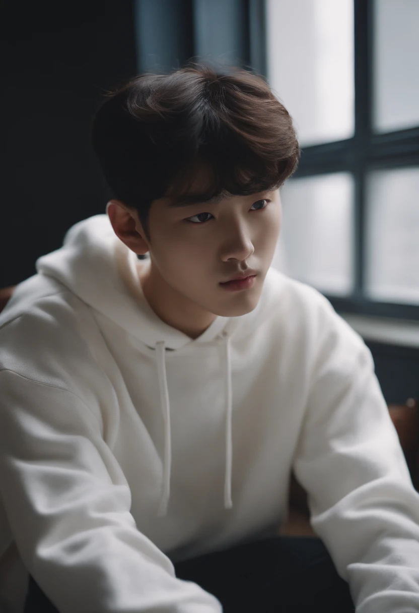 Korean style，Differential crushing cap，White sweatshirt，schoolboy，Hyper Real，Beauty pulled to the top，with fair skin