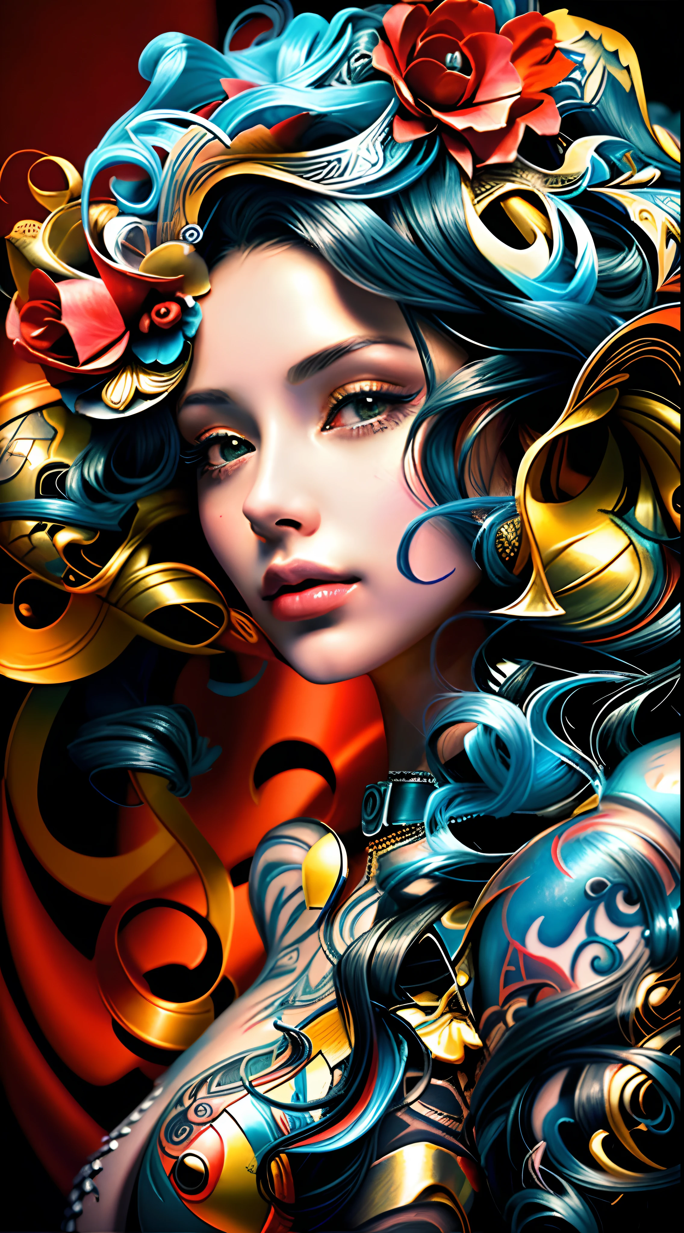 a close up of a woman with a tattoo on her arm, lindo arte digital, stunning digital illustration, exquisite digital illustration, bela arte digital, arte digital impressionante, lindo pintura digital, bela arte digital, Beautiful digital illustration, linda arte digital linda, Pintura digital intrincada, Arte digital estilizada, Arte digital alucinante, pintura digital impressionante, arte digital muito bonita