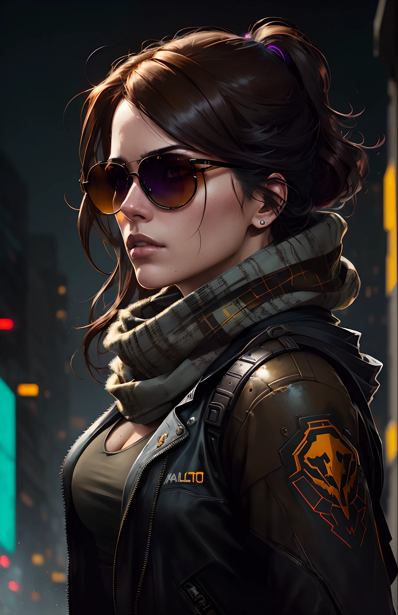 (dark shot:1.1), epic realistic, portrait of halo, sunglasses, blue eyes, tartan scarf, auburn hair by atey ghailan, by greg rutkowski, by greg tocchini, by james gilleard, by joe fenton, by kaethe butcher, gradient yellow, black, brown and magenta color scheme, grunge aesthetic!!! graffiti tag wall background, art by greg rutkowski and artgerm, soft cinematic light, adobe lightroom, photolab, hdr, intricate, highly detailed, (depth of field:1.4), faded, (neutral colors:1.2), (hdr:1.4), (muted colors:1.2), hyperdetailed, (artstation:1.4), cinematic, warm lights, dramatic light, (intricate details:1.1), complex background, (rutkowski:0.66), (teal and orange:0.4)