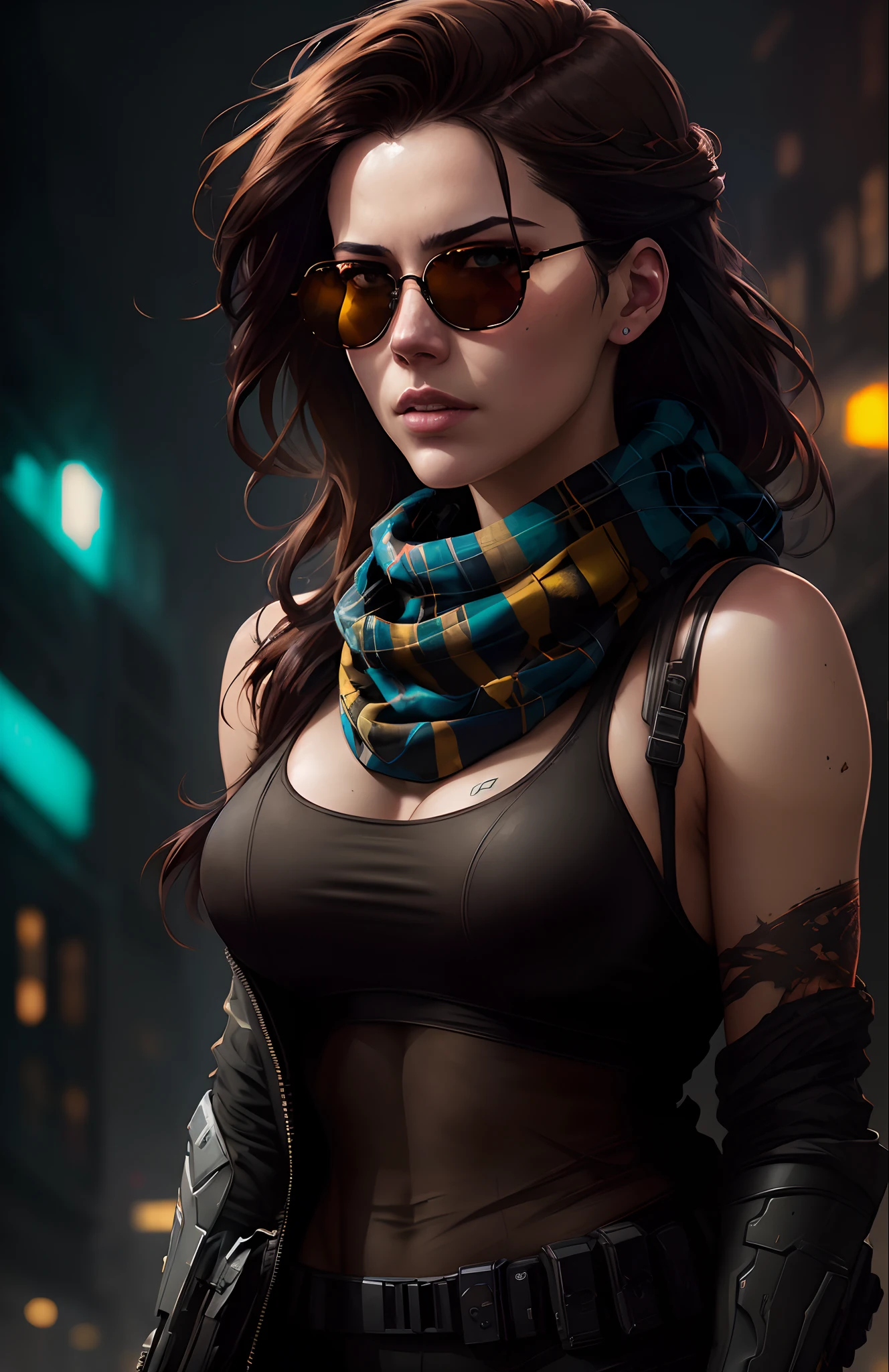 (dark shot:1.1), epic realistic, portrait of halo, sunglasses, blue eyes, tartan scarf, auburn hair by atey ghailan, by greg rutkowski, by greg tocchini, by james gilleard, by joe fenton, by kaethe butcher, gradient yellow, black, brown and magenta color scheme, grunge aesthetic!!! graffiti tag wall background, art by greg rutkowski and artgerm, soft cinematic light, adobe lightroom, photolab, hdr, intricate, highly detailed, (depth of field:1.4), faded, (neutral colors:1.2), (hdr:1.4), (muted colors:1.2), hyperdetailed, (artstation:1.4), cinematic, warm lights, dramatic light, (intricate details:1.1), complex background, (rutkowski:0.66), (teal and orange:0.4)