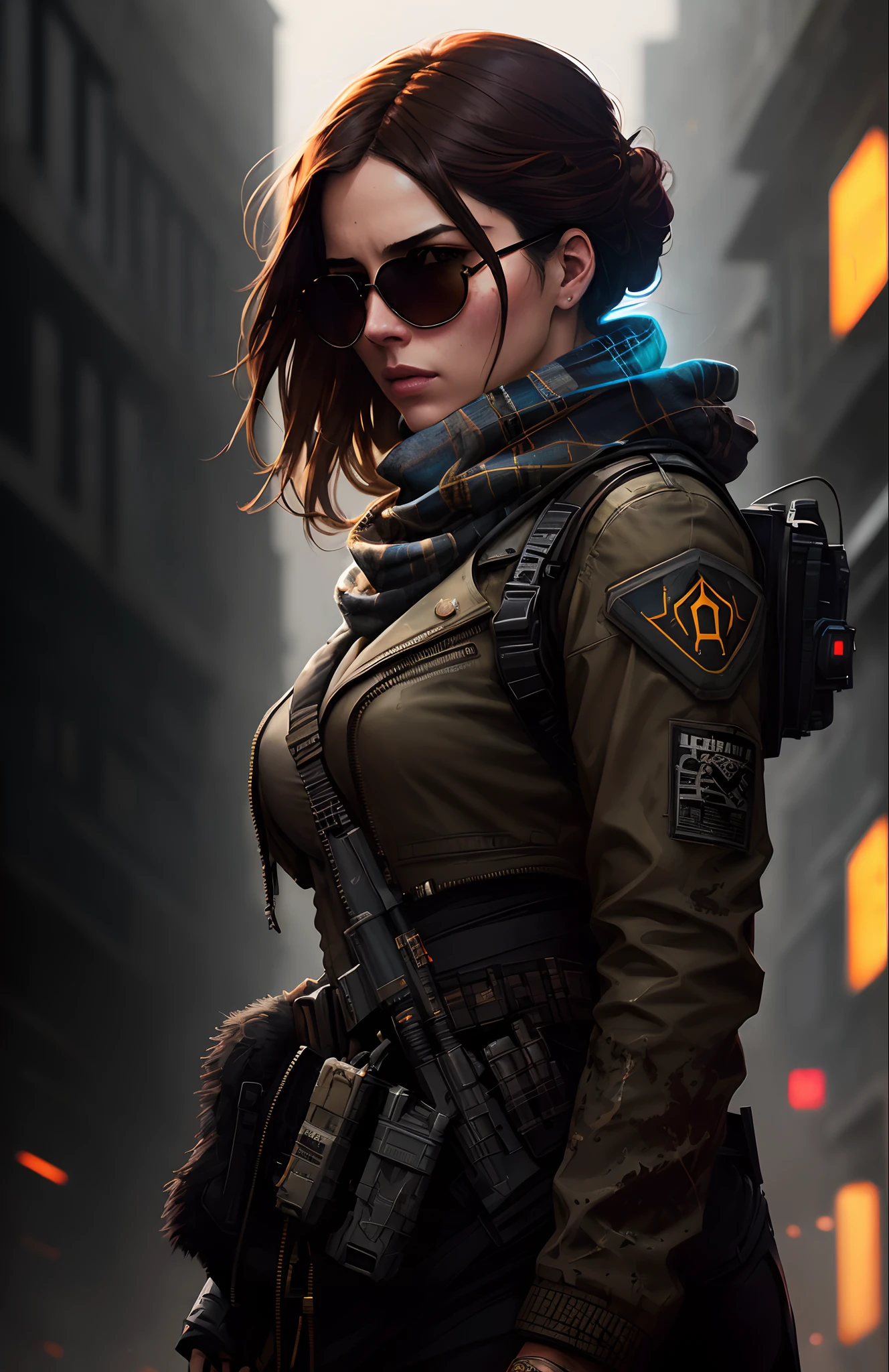 (dark shot:1.1), epic realistic, portrait of halo, sunglasses, blue eyes, tartan scarf, auburn hair by atey ghailan, by greg rutkowski, by greg tocchini, by james gilleard, by joe fenton, by kaethe butcher, gradient yellow, black, brown and magenta color scheme, grunge aesthetic!!! graffiti tag wall background, art by greg rutkowski and artgerm, soft cinematic light, adobe lightroom, photolab, hdr, intricate, highly detailed, (depth of field:1.4), faded, (neutral colors:1.2), (hdr:1.4), (muted colors:1.2), hyperdetailed, (artstation:1.4), cinematic, warm lights, dramatic light, (intricate details:1.1), complex background, (rutkowski:0.66), (teal and orange:0.4)