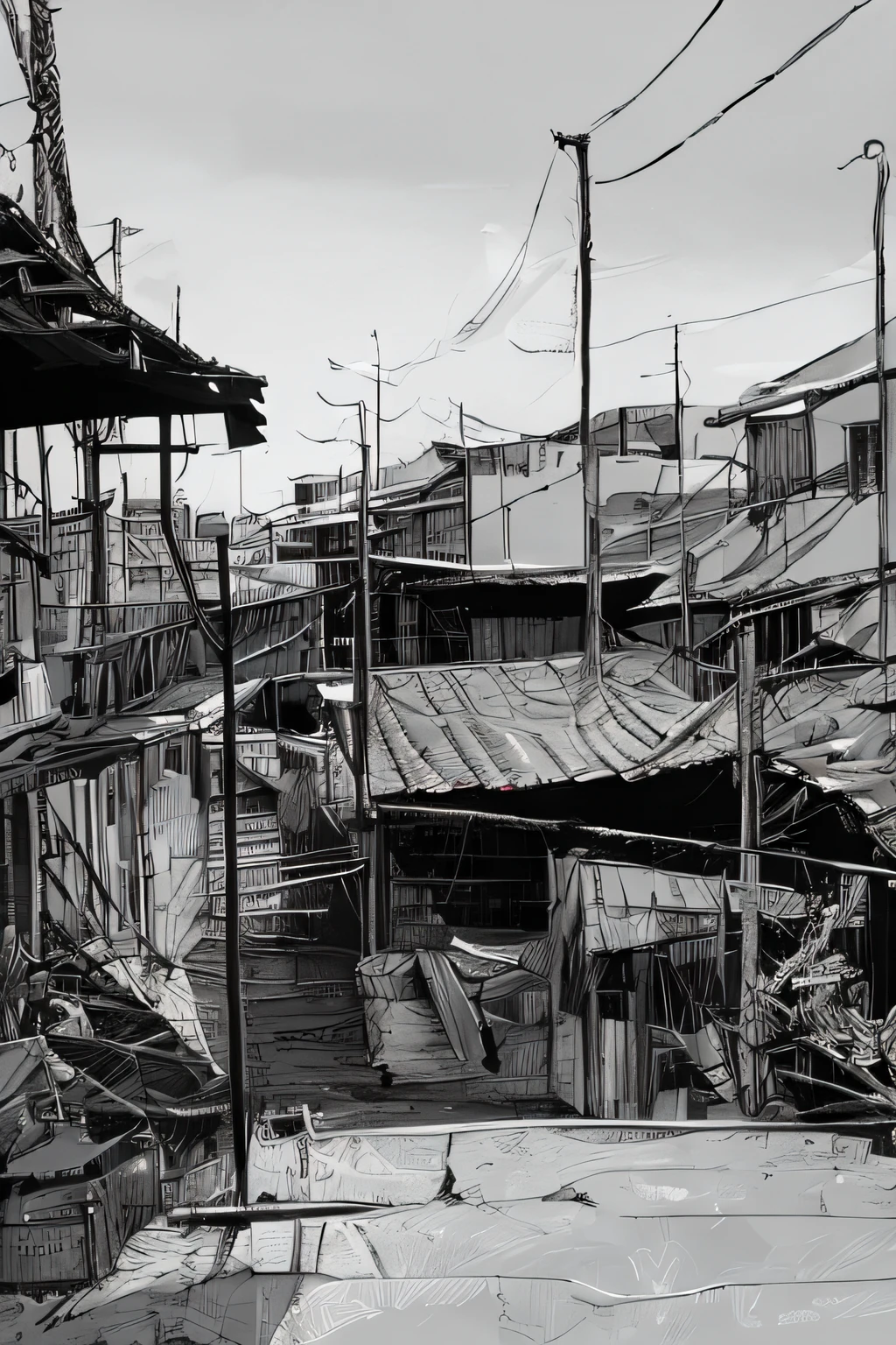 São Paulo, favela, pollution, lixo, Larger view, Antenas (imagem panoramica de longe distante)(Imagem inteira em preto e branco e tons de cinza)