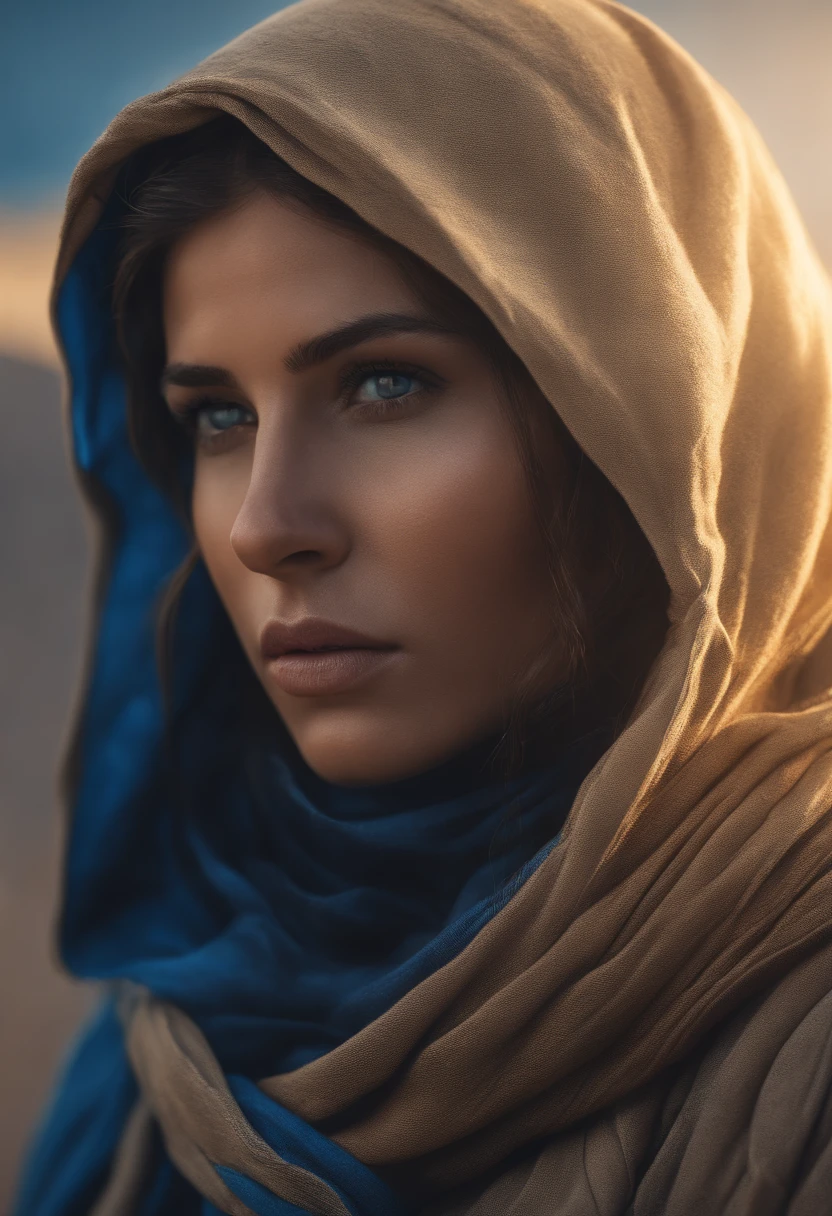 ultra detailed digital minimalistic line art watercolor render of a futuristic beautiful female desert nomad, detailed symmetric beautiful BLUE eyes, sand color clothes/ detailed gorgeous face, apocalyptic environment and sandstorm, splatter drippings, style of MAD MAX WORLD, style of Wadim Kashin, John William Waterhouse, Luminous Studio graphics engine centre image, dof, golden hour, 8k, soft lighting aesthetic, edge-to-edge print, volumetric lighting, TanvirTamim, cinematic, colorful background, concept art, dramatic lighting, high detail, highly detailed, hyper realistic, octane render, smooth, studio lighting, trending on artstation