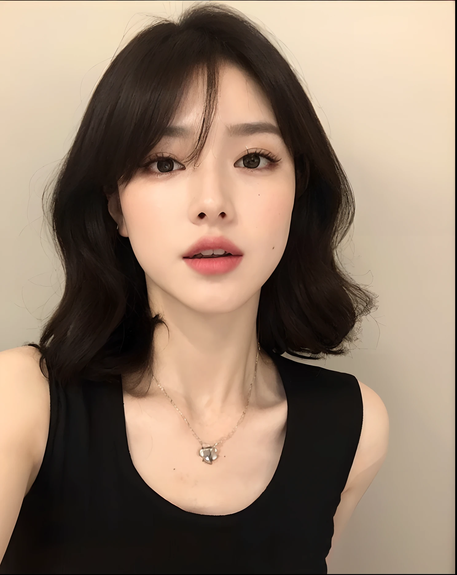 ((Realistic lighting, Best quality, 8K, Masterpiece: 1.3)), Clear focus: 1.2, 1girl, Perfect Figure: 1.4, Slim Abs: 1.1, ((Dark brown hair)), (White crop top: 1.4), (Outdoor, Night: 1.1), City streets, Super fine face, Fine eyes, Double eyelids,