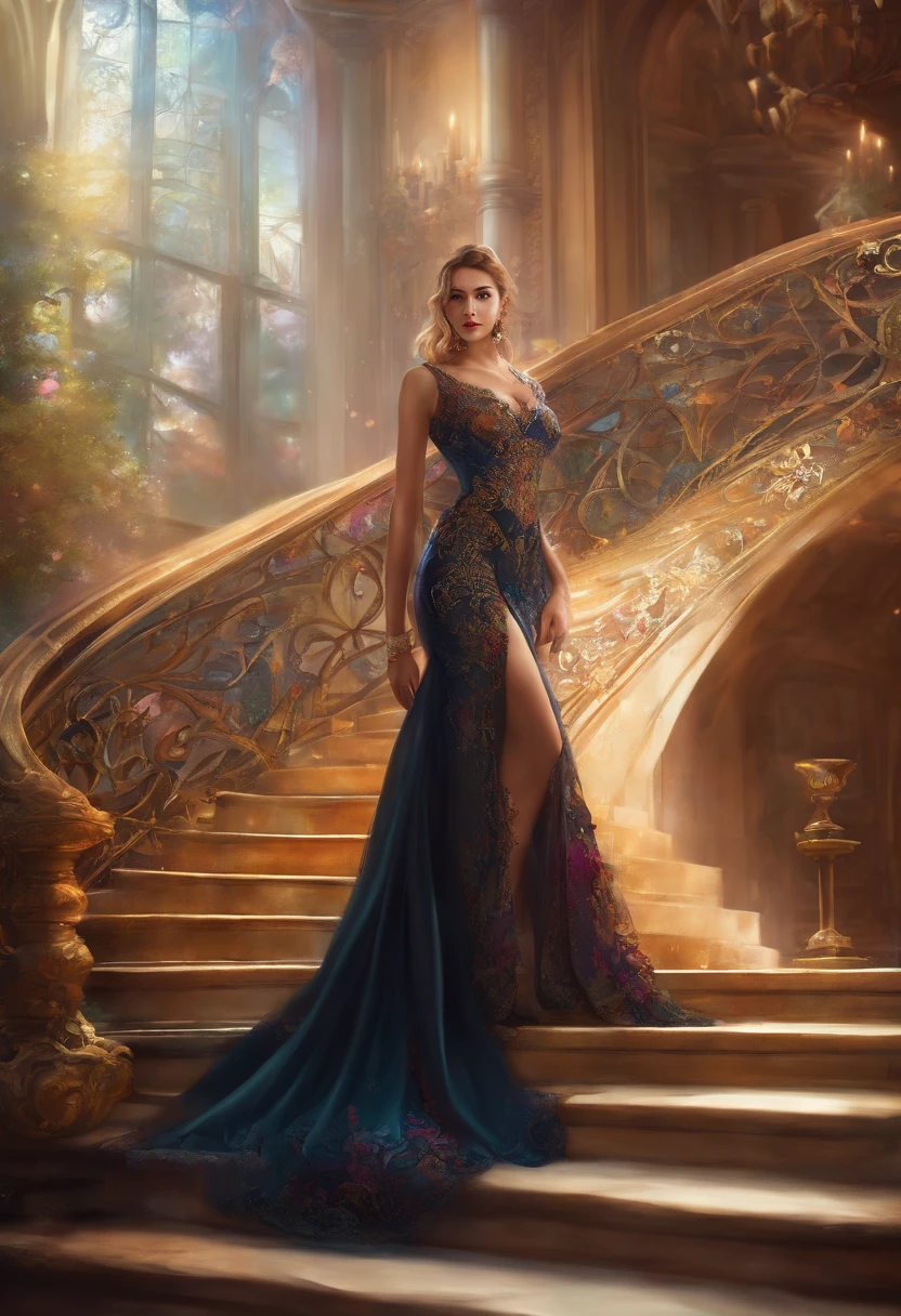(best quality,ultra-detailed,realistic:1.37),(HDR,UHD),(professional),(vivid colors),(bokeh),(portrait)

A mysterious and captivating woman, wearing a black lace dress and a masquerade mask, standing in front of a grand staircase in a lavish mansion.