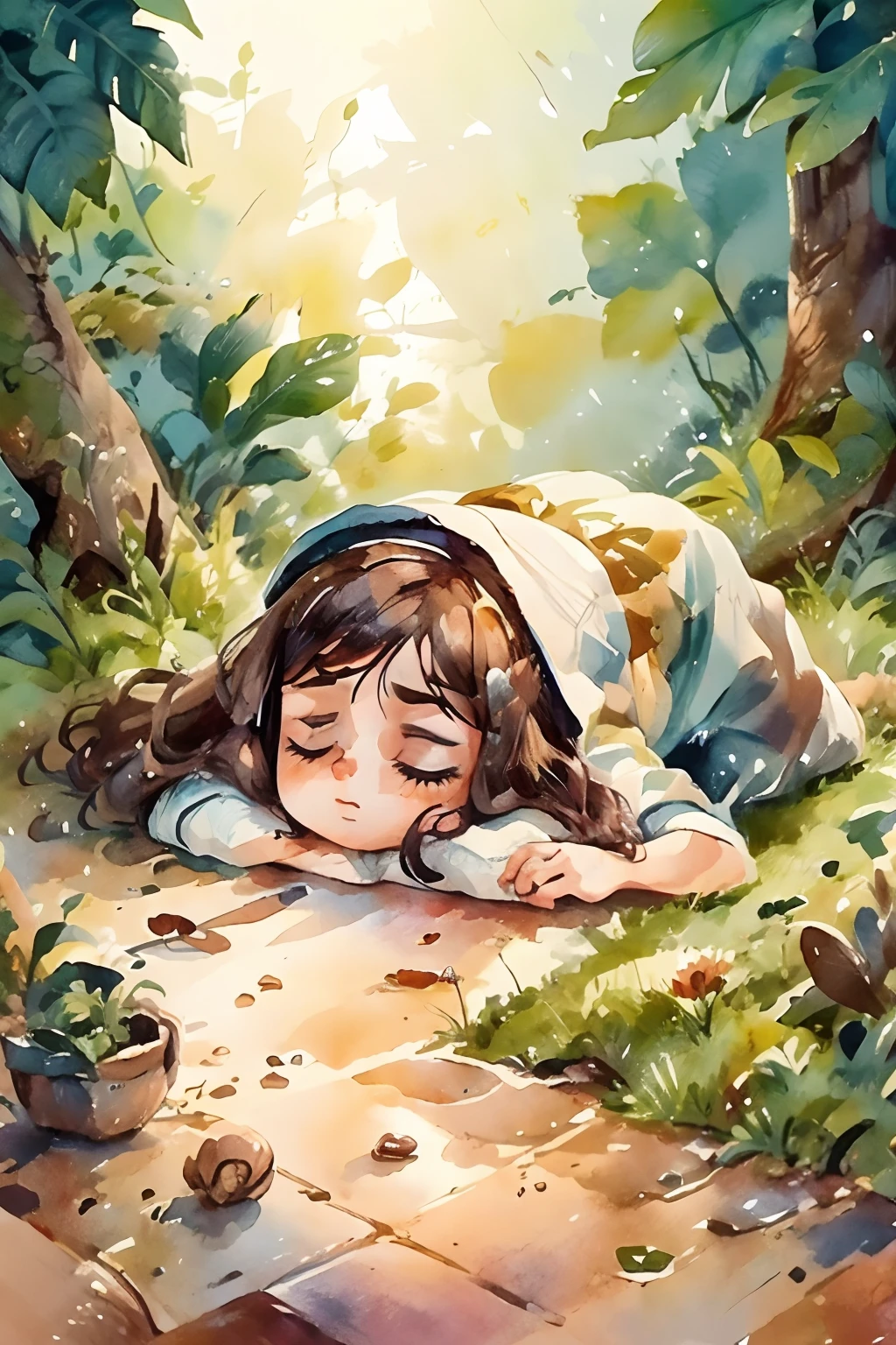 baby sleeping in the middle of the forest