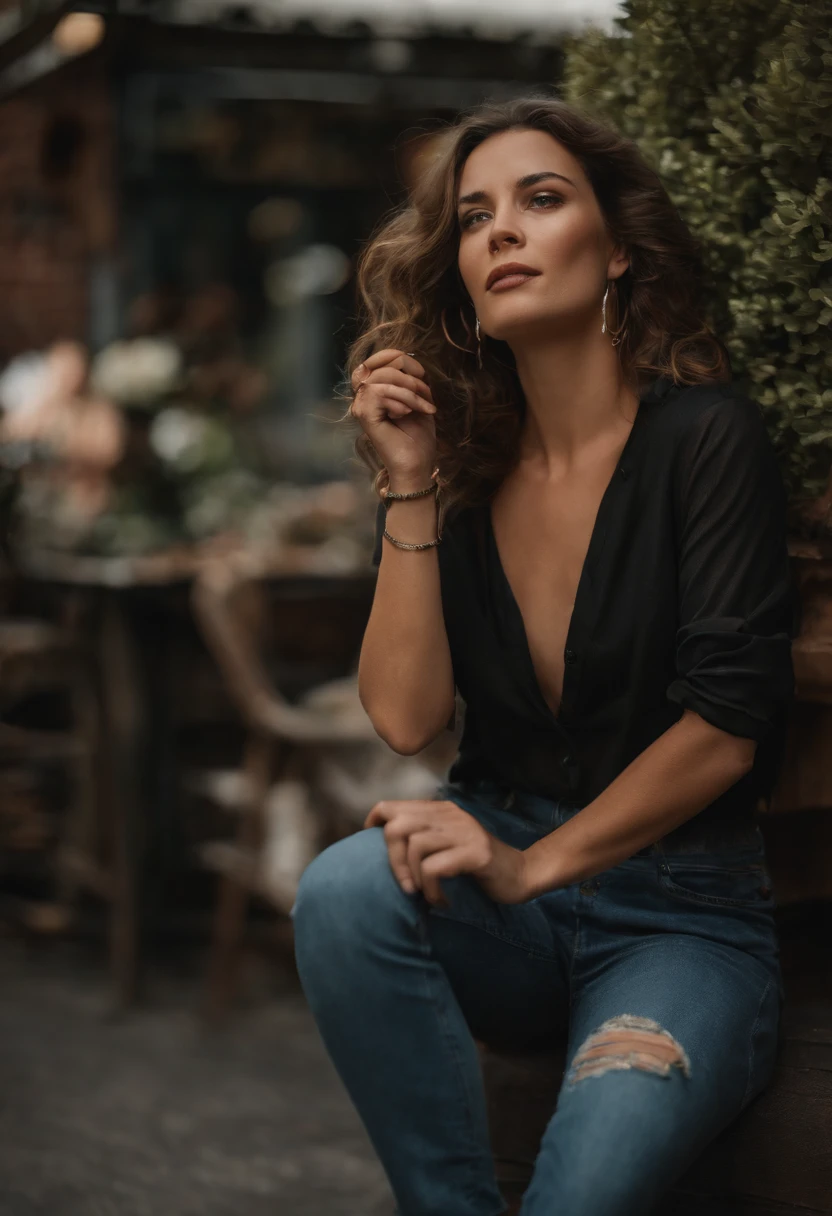 (masterpiece, best quality), beautiful woman, detailed sleeveless turtleneck top, pants, necklace, wavy hair, perfect face, beautiful face, alluring, big gorgeous eyes, open mouth, happy, perfect slim fit body, (outdoor), city streets, new york, bright colors