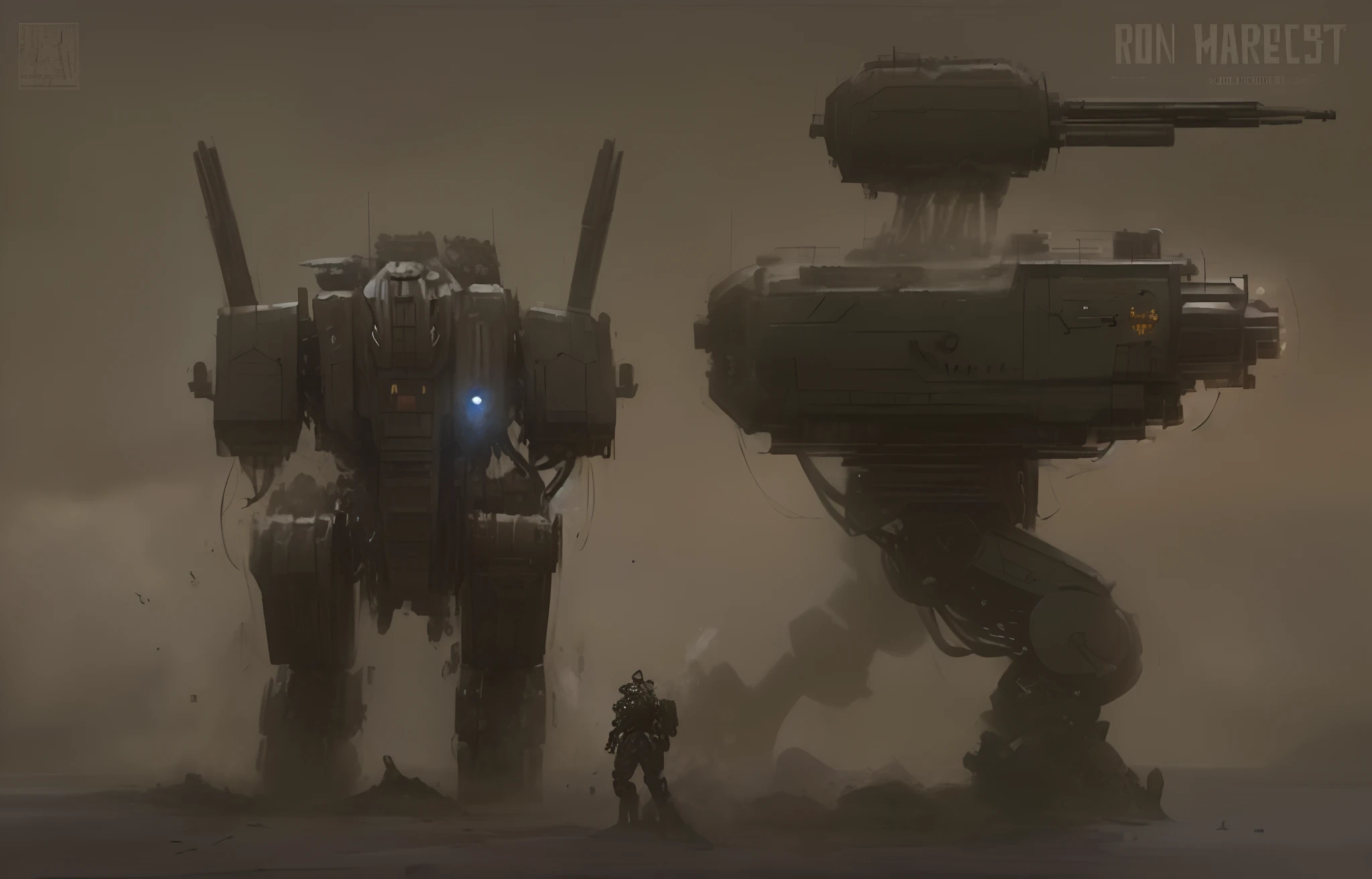 Certainly! Here's an AI art prompt inspired by your description:

"Create a captivating digital artwork featuring a formidable Saxtonian mech from Iron Harvest. This massive mech should stand tall on its two legs, exuding a sense of imposing power. It should be heavily armored, with intricate mechanical details across its surface. The centerpiece of this mech's design should be its battleship-sized cannons, mounted prominently on its shoulders. The cannons should be brimming with steampunk-inspired technology, emitting plumes of smoke and steam as they prepare to unleash devastation. The setting should be a war-torn battlefield, with the mech casting a menacing shadow over the landscape, ready to unleash its firepower."