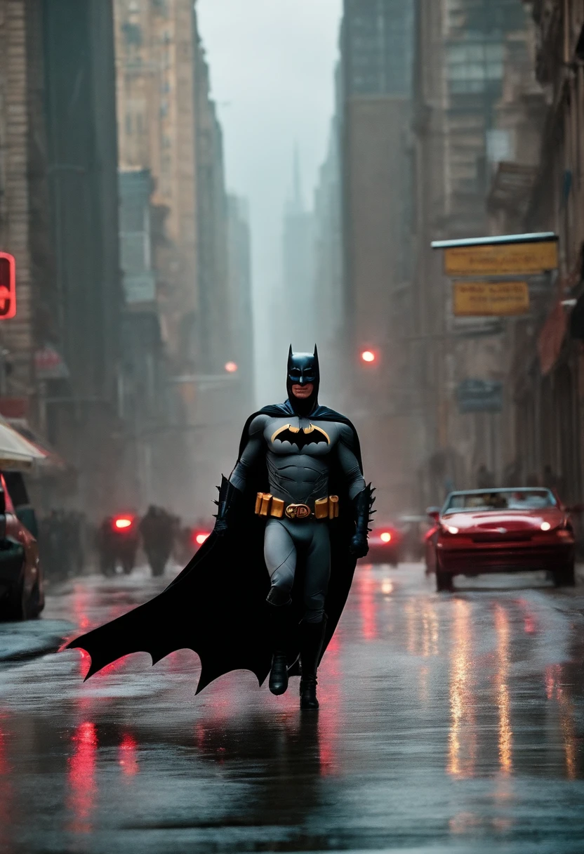 batman e robin, Running in the same direction, Throwing darts, gothan city ao fundo, batmovel futurista com rodas grandes, rosa vermelha no centro
