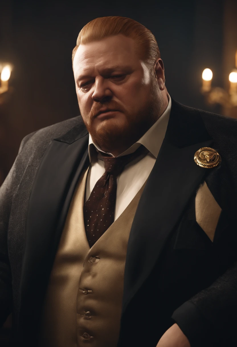 um homem com barba segurando uma faca, barba vermelha, baron harkonnen, barba avermelhada, mafia background hyper detailed, Rei do crime, kingpin, ! baron harkonnen!, gta artstyle, Atarracado, Rich Heritage, gangster, mafioso, action bronson, ((irlandes)), (ruivo)