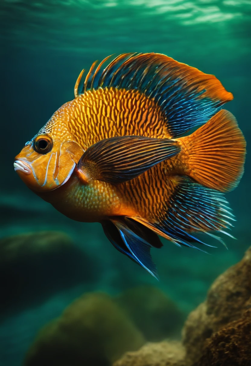 peixe grande, pirarucu, engolindo isca