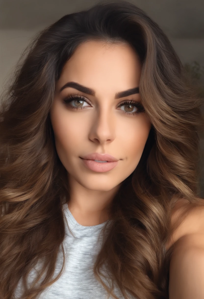 Woman with tank top and jeans, Sexy girl with dark brown eyes, Portrait latina, cheveux blonds et grands yeux, selfie of a young woman, maquillage naturel, Look directly into the camera, Visage avec Artgram, dezentes Maquillage, Superbe photo du corps entier, dans une chambre, kneeling on the bed, Fission, 4k, cheveux plat, dubai eyes, sans maquillage, with a cell phone in hand, hair tied up,