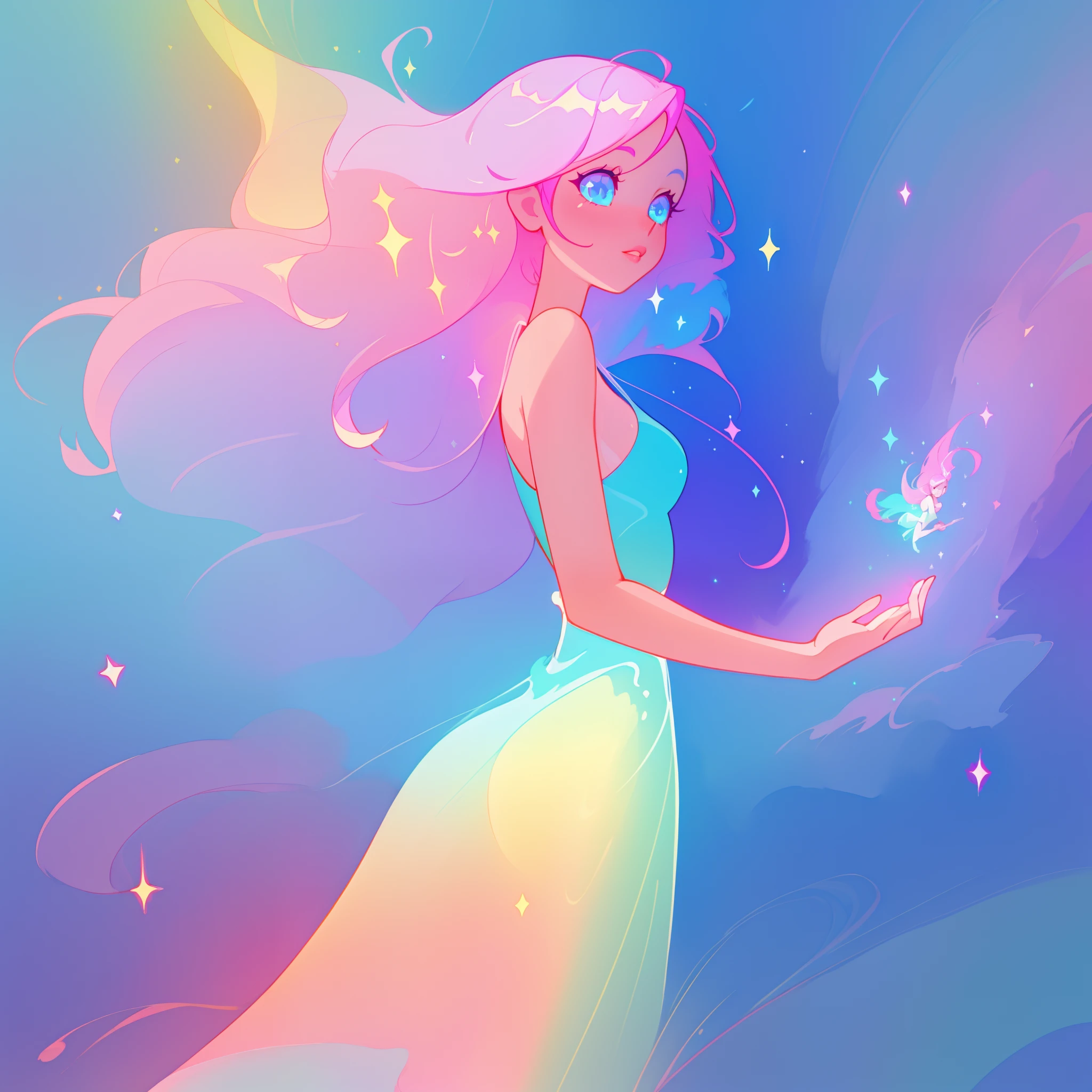 beautiful anime girl in colorful liquid dress, vibrant pastel colors, (colorful), magical lights, sparkling lines of light, inspired by Glen Keane, inspired by Lois van Baarle, disney art style, by Lois van Baarle, glowing aura around her, by Glen Keane, jen bartel, glowing lights! digital painting, flowing glowing hair, glowing flowing hair, beautiful digital illustration, fantasia background, whimsical, magical, fantasy, beautiful face, ((masterpiece, best quality)), intricate details, highly detailed, sharp focus, 8k resolution, sparkling detailed eyes, liquid watercolor