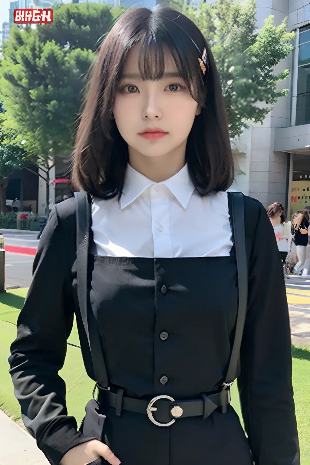 masterpiece、top-quality、The ultra -The high-definition、、colourfull、flat-colors、depth of fields、lens flare 1 girl、、A dark-haired、watching at viewers suits Cutter shirt a belt suspenders working adults materia OL Black Suit Black jacket glares large full breasts