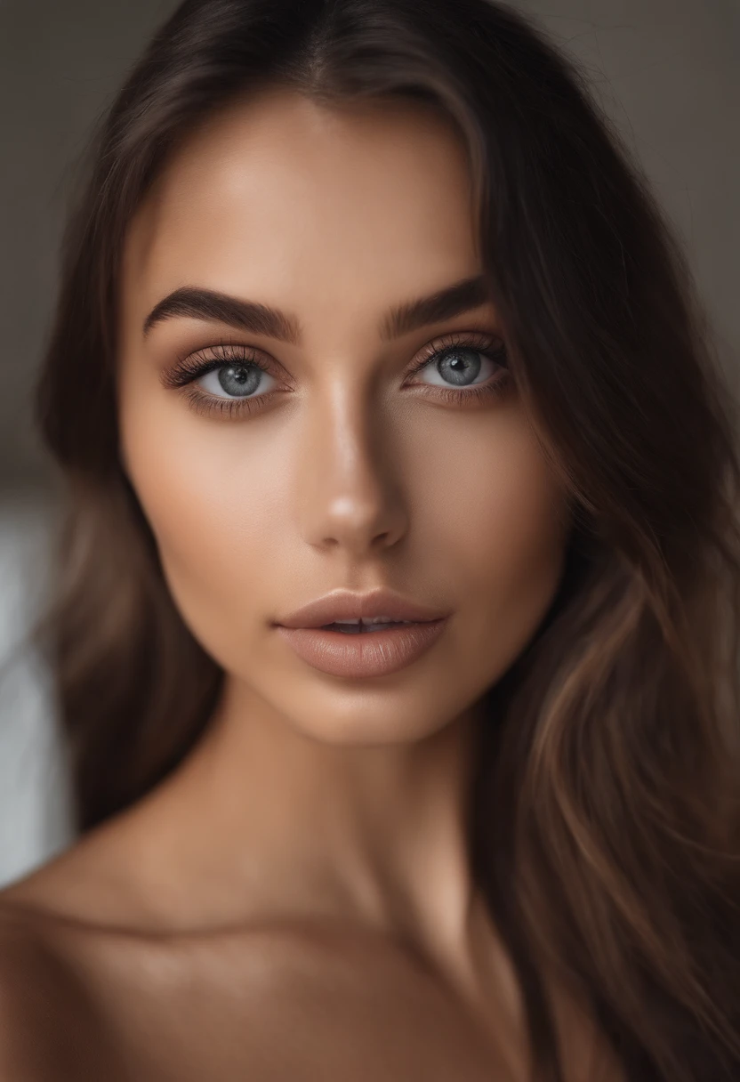 Femme Arafed seins nus, fille sexy aux yeux bruns, Portrait Sophie Mudd, cheveux bruns et grands yeux, selfie of a young woman, Yeux de chambre, Violet Myers, sans maquillage, maquillage naturel, looking straight at camera, Visage avec Artgram, Maquillage subtil, Superbe photo du corps entier, dans un restaurant