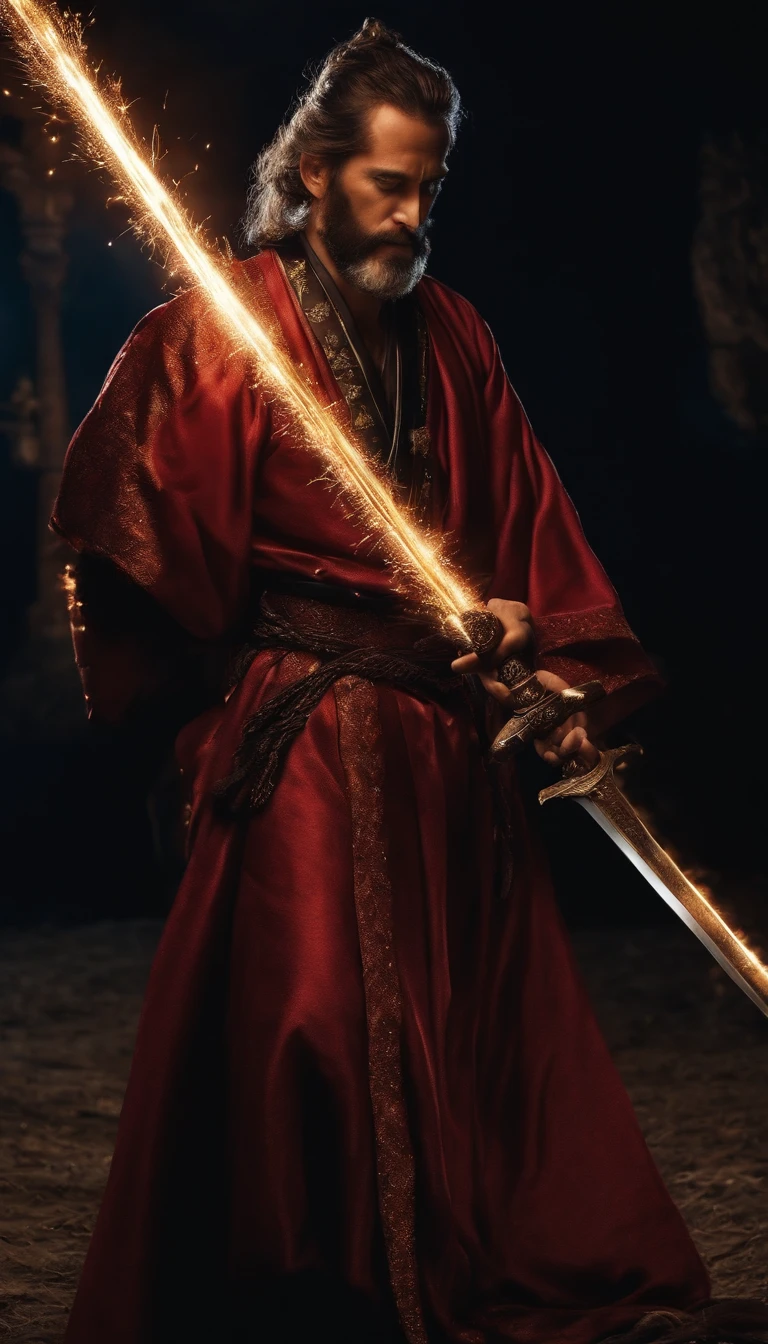 The apostle Paul looked at the screen, roupas compridas, Religion, Ultra foto realsisim、Espada Katana Japonesa、Sparklers