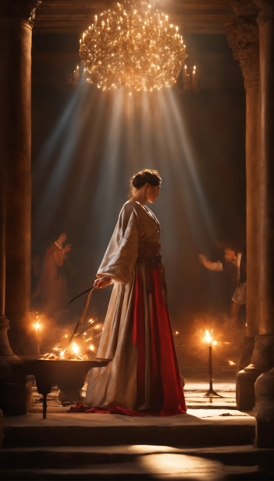 The apostle Paul looked at the screen, roupas compridas, Religion, Ultra foto realsisim、Espada Katana Japonesa、Sparklers