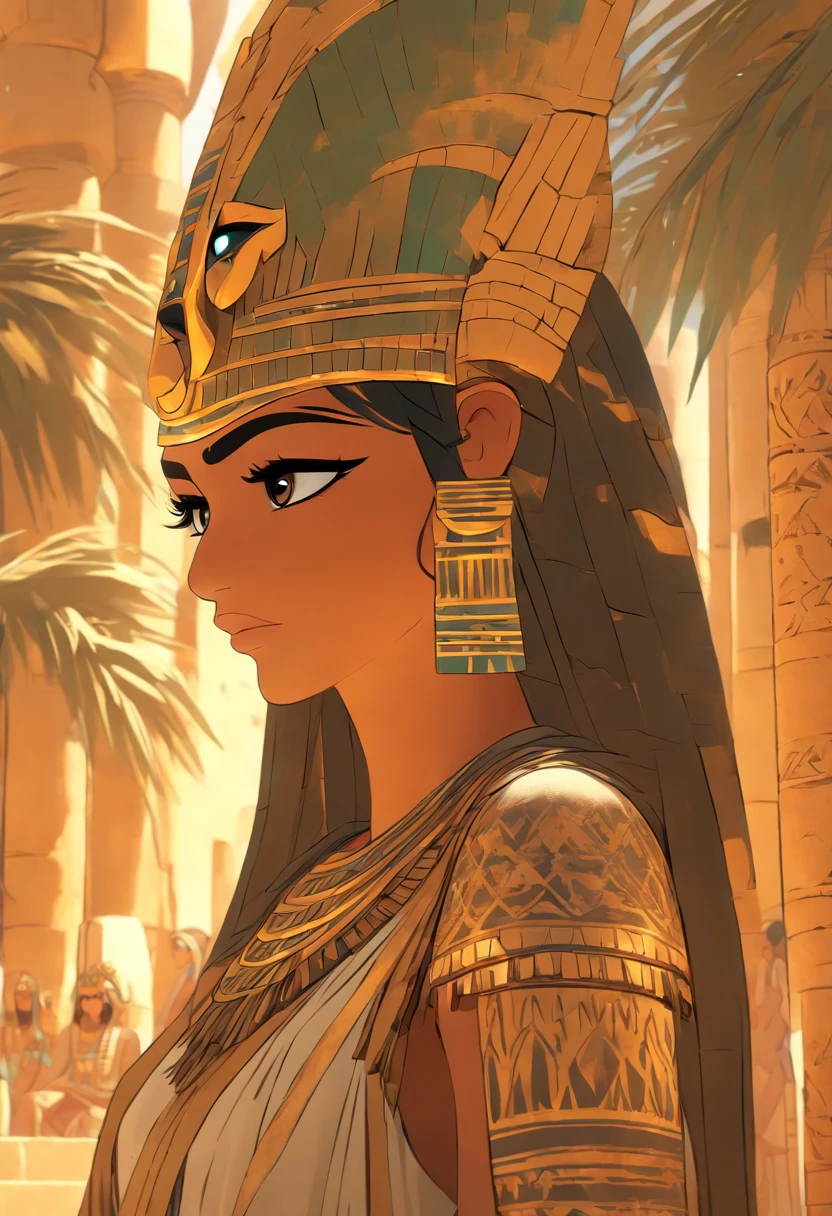 (((isis)))best quality, ultra-high resolution, 4K detailed CG, master piece, isis, protective goddess, egyptian mythology, crying expression, woman, egyptian clothing, headpiece, egyptian palace, palm trees, desert ,aesthetics, Beautiful image, centered on the screen