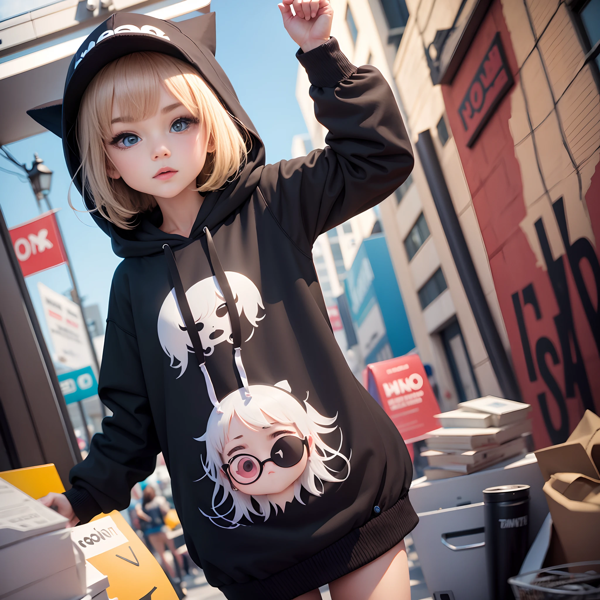 1 girl,Caricature, Hoodie,