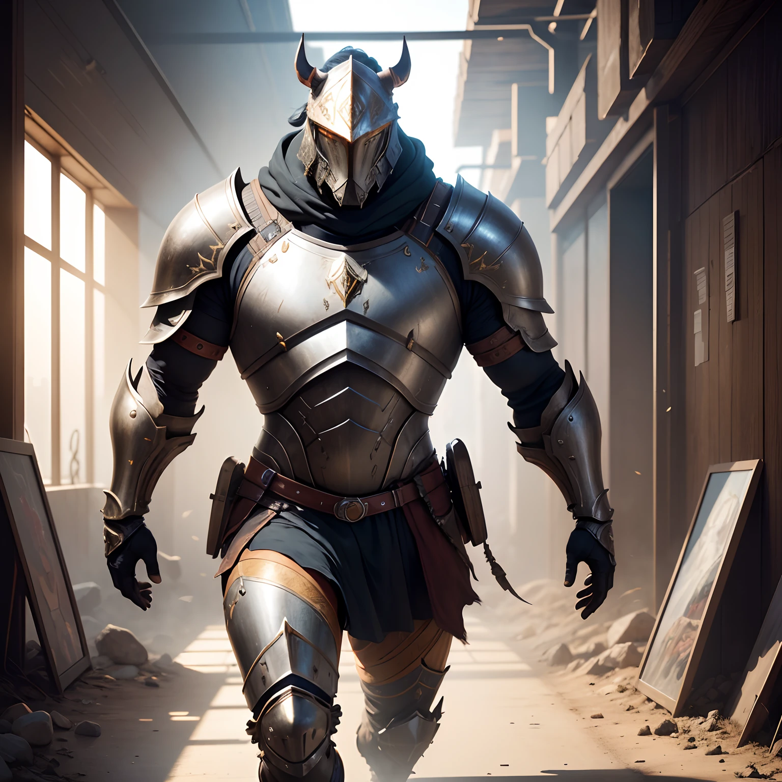 Rino, a warrior in realistic 4K armor, full entire body,Super Detailed, Vray Display, Unrealistic engine, Midjourney Art Style.