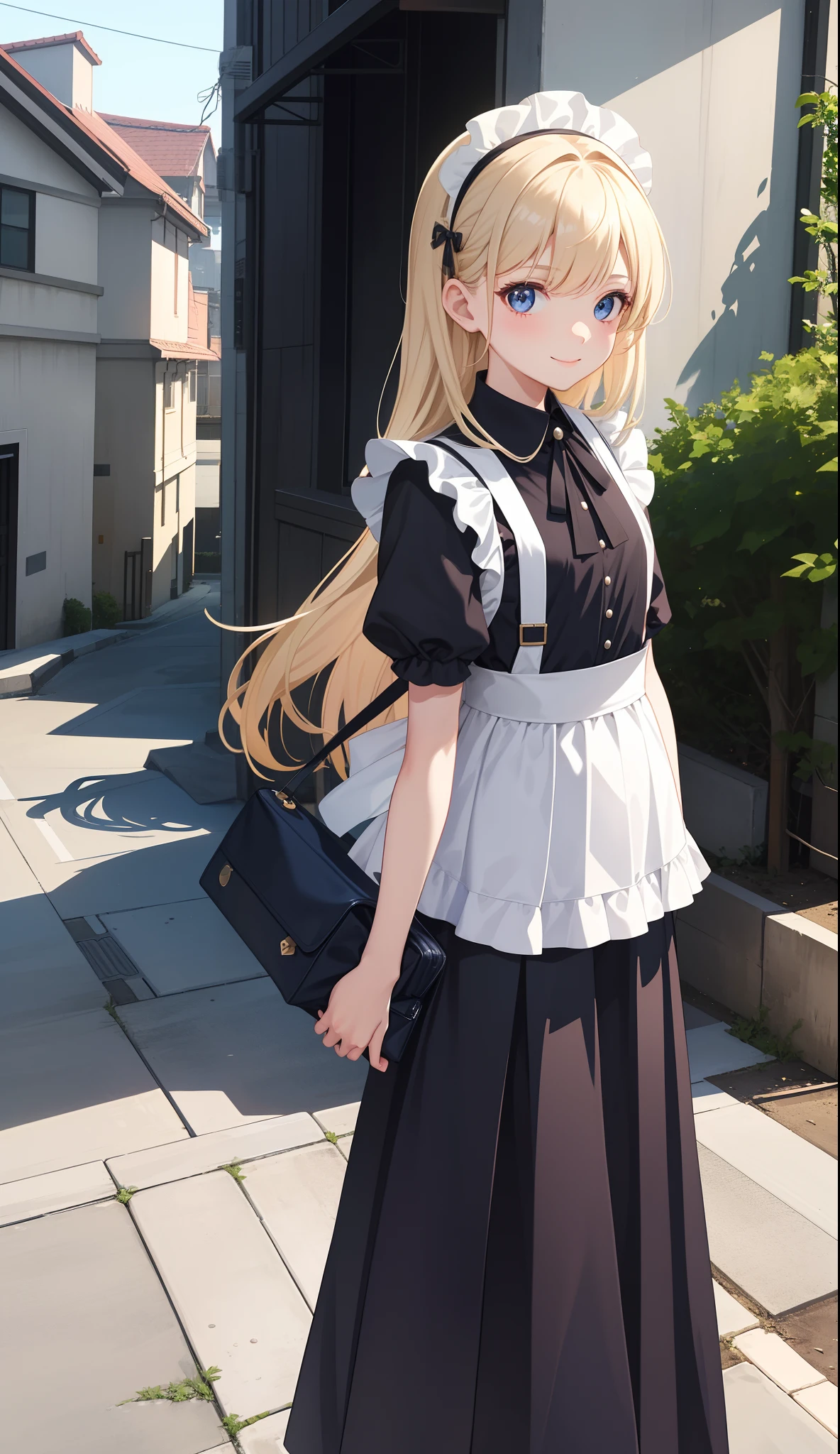 1girl in、AS-Adult、A smile、The shirt、skirt by the、pantiy、(small tits)、doress、pinafore、Hair decoration、(Maid costume)、Walking with a thigh、Upper body portrait、