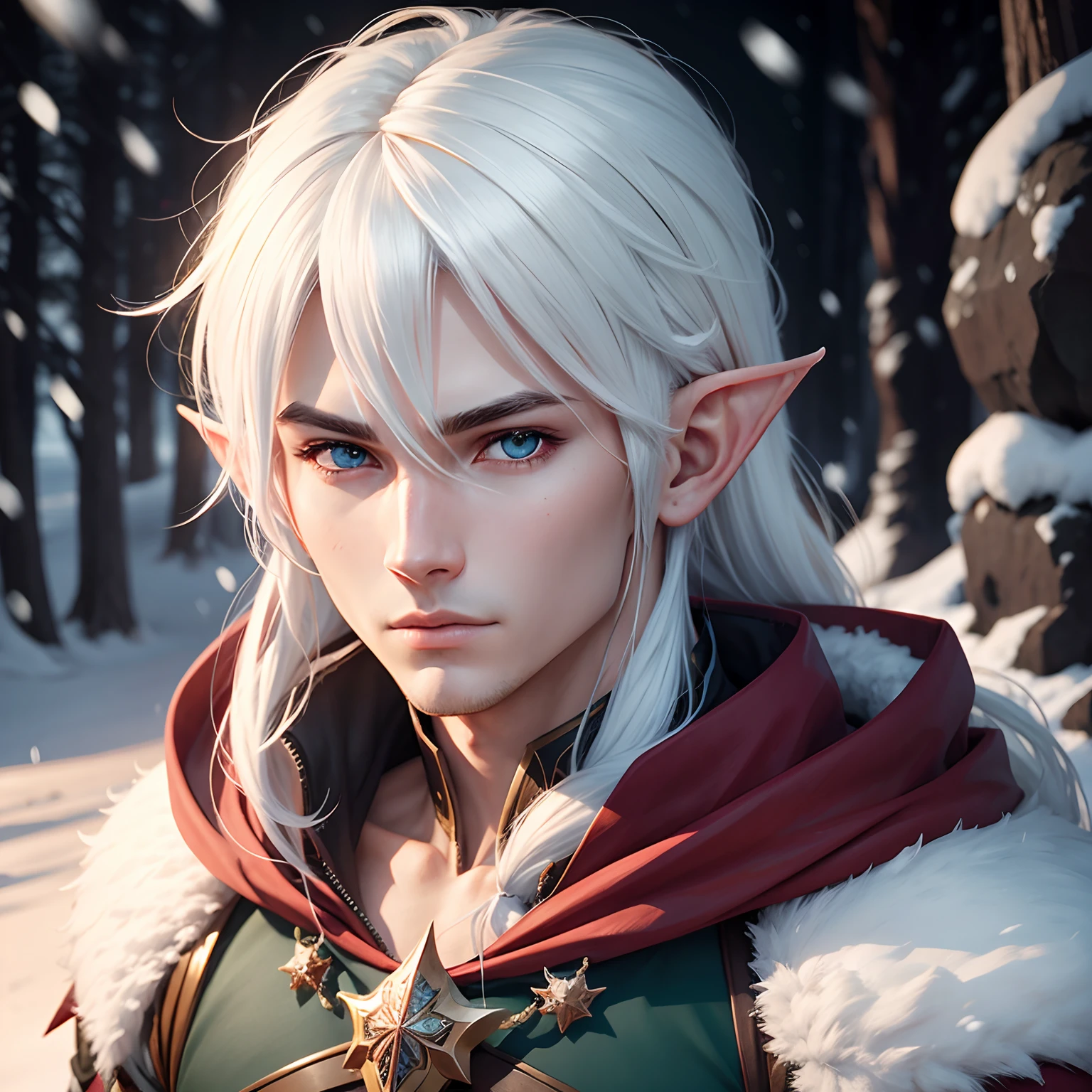 Front portrait frontal headshot realistic anime male snow elf