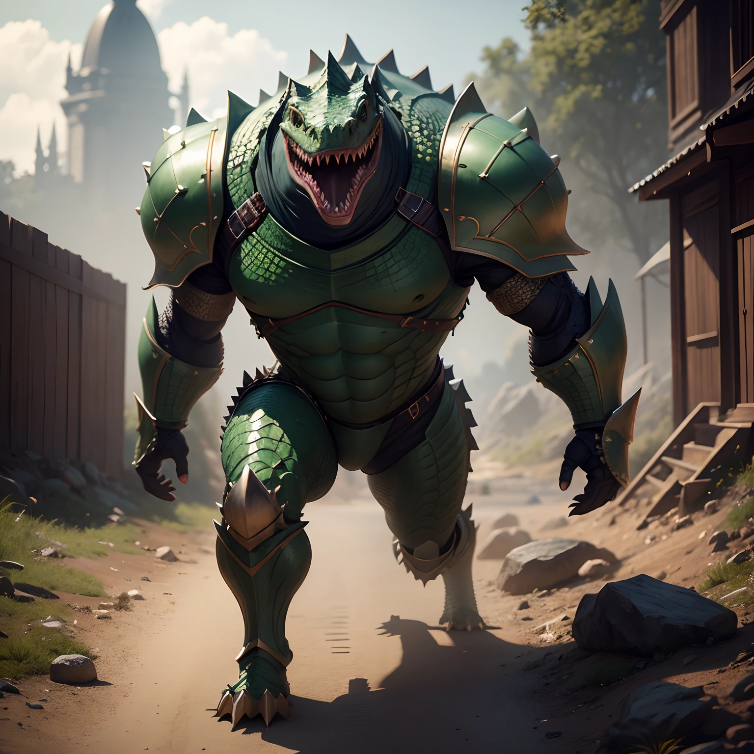 Cute crocodile warrior in realistic 4K armor, full entire body,Super Detailed, Vray Display, Unrealistic engine, Midjourney Art Style.