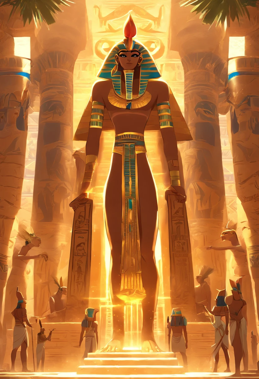 (((Egyptian Gods)))best quality, ultra-high resolution, 4K detailed CG, master piece, divine court, judgment, egyptian gods, egyptian mythology, egyptian temple, egyptian palace, egyptian clothing, palm trees, desert, aesthetics, Beautiful image, centered on the screen