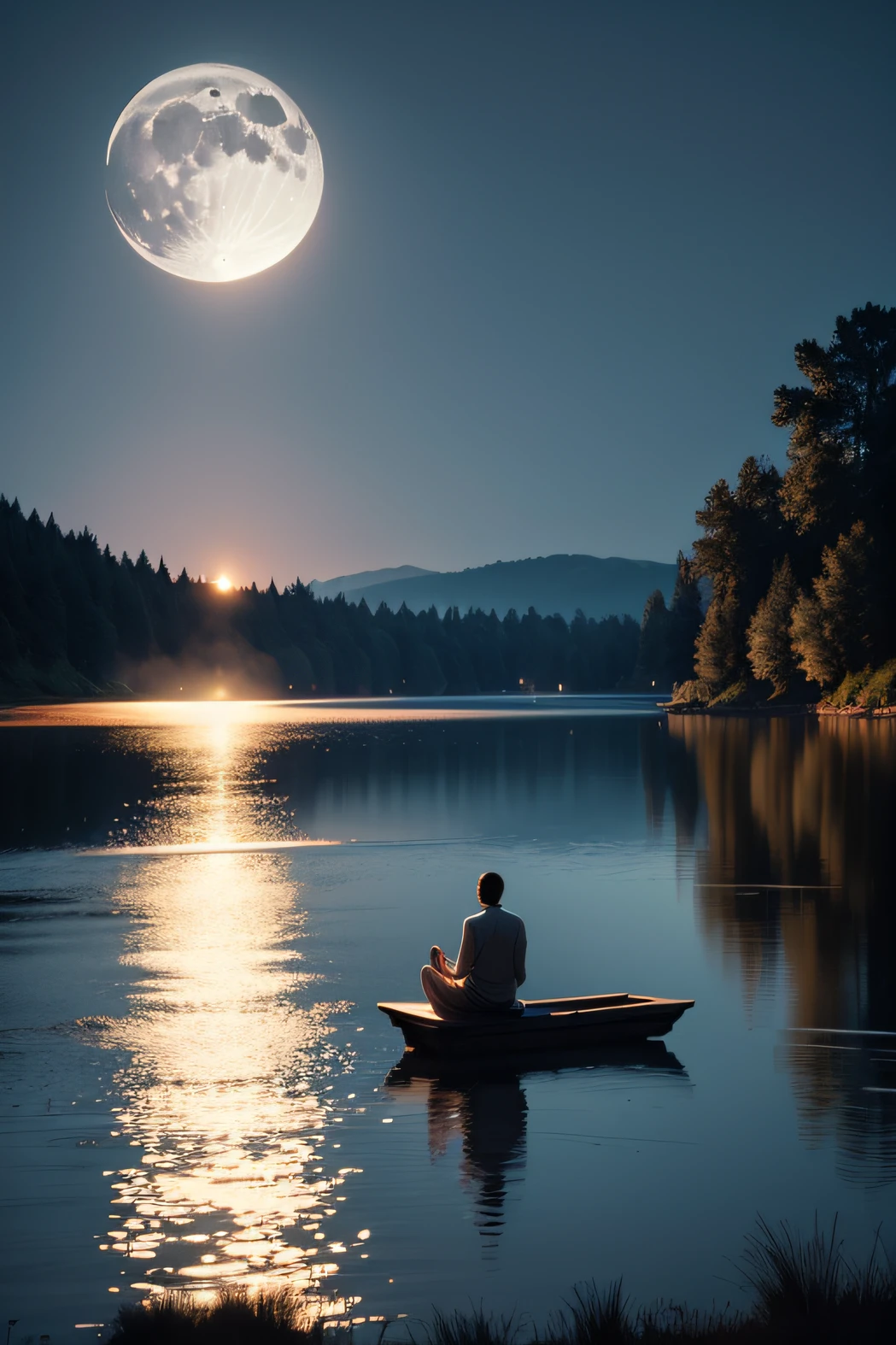 lake,meditation,moon,night