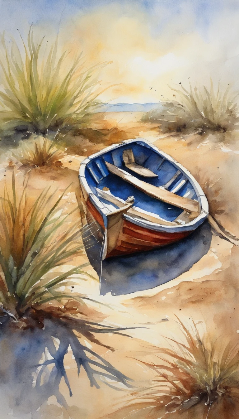 Boat stranded on a desert island
