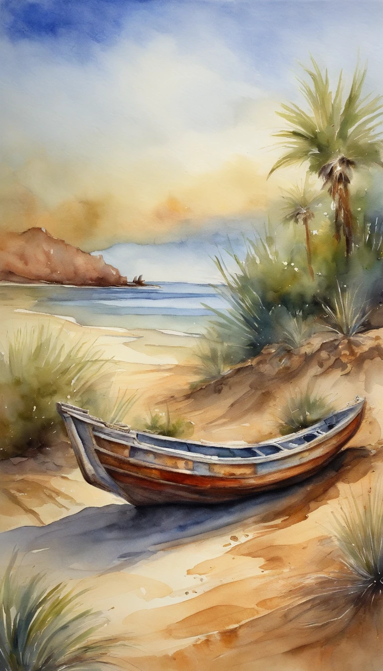 Boat stranded on a desert island
