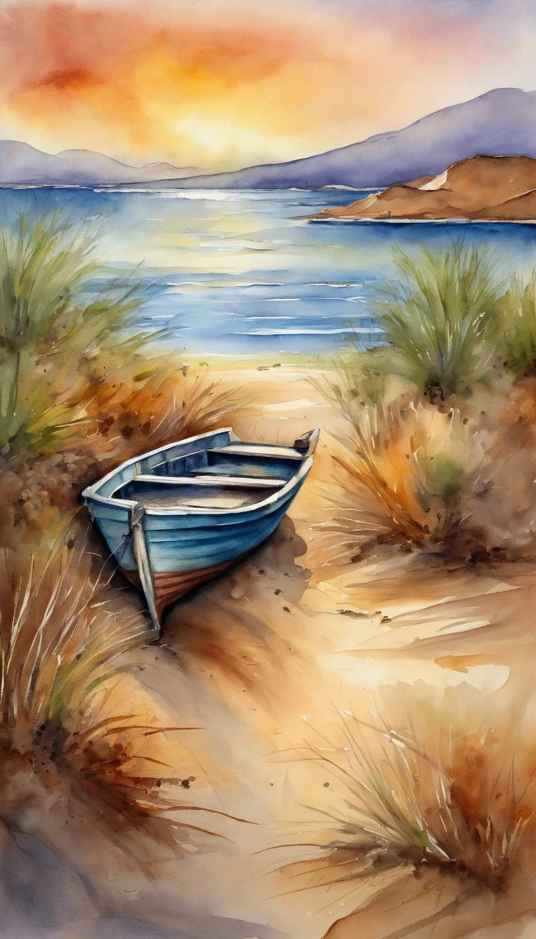 Boat stranded on a desert island