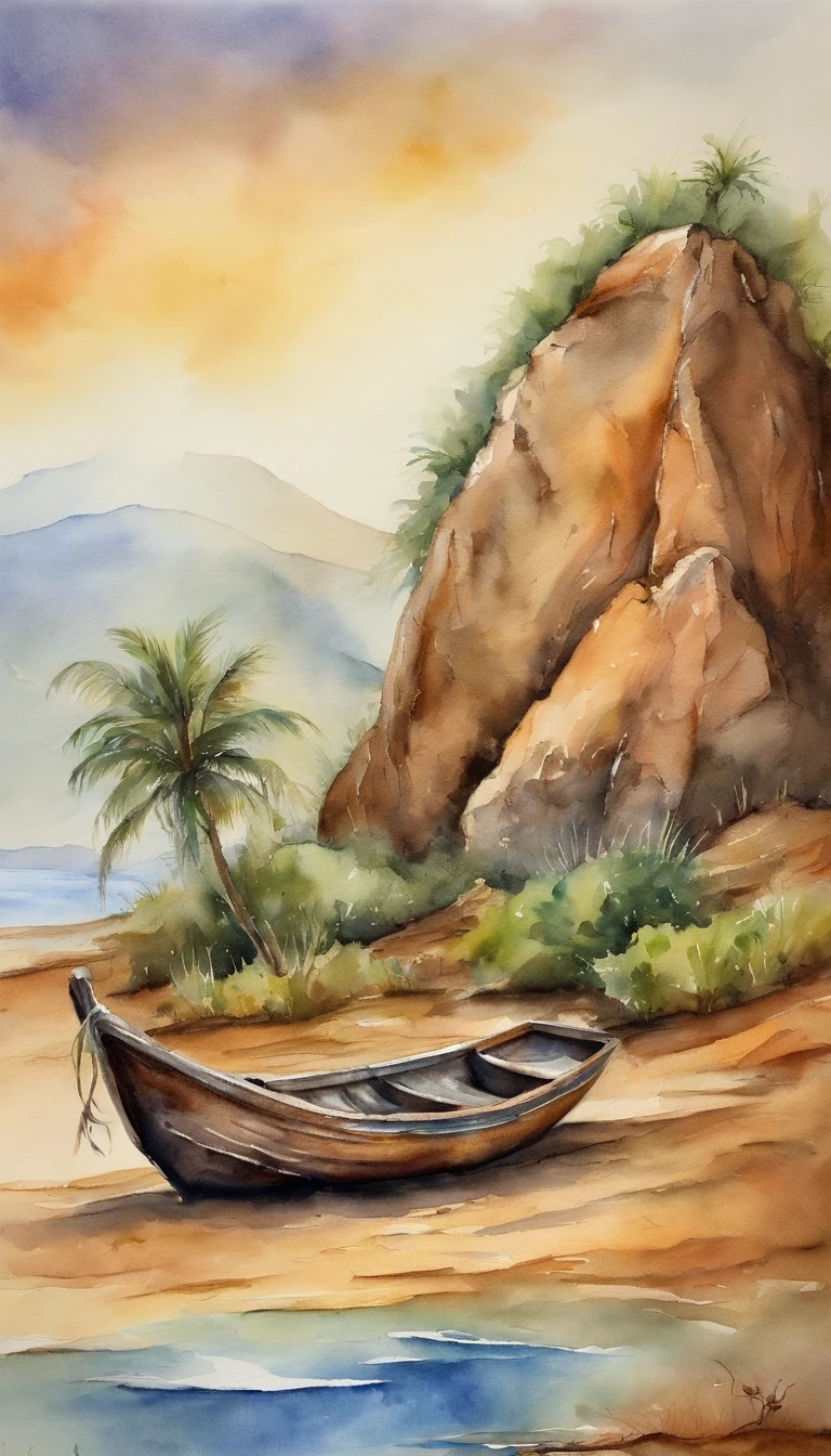 Boat stranded on a desert island
